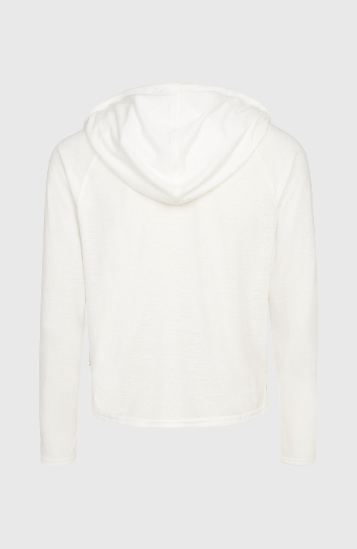 Essentials Langarm-Hoodie für Damen, weiß, freigestellt von hinten mit Kapuze