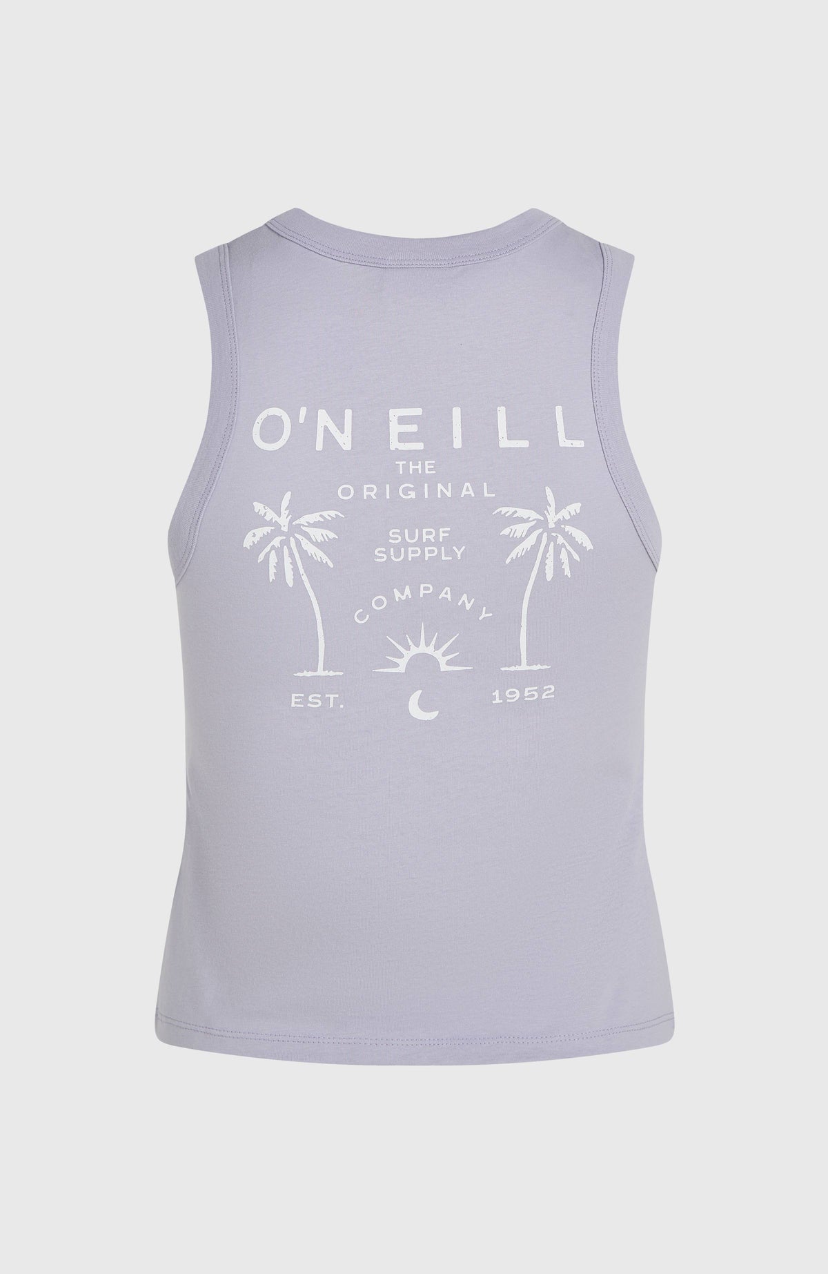 Summer Must Haves Graphic Tanktop für Damen, lila mit Logo-Print in Weiß, freigestellt von hinten