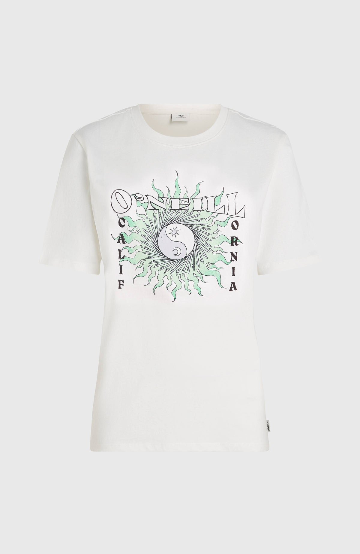 Summer Must Haves Graphic T-Shirt für Damen, weiß mit Grafik-Print in Grün und Schwarz, freigestellt von vorne