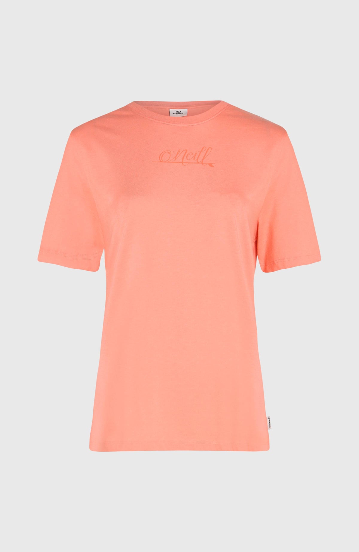 Essentials Script T-Shirt für Damen, pink mit Logo-Schriftzug in Pink, freigestellt von vorne