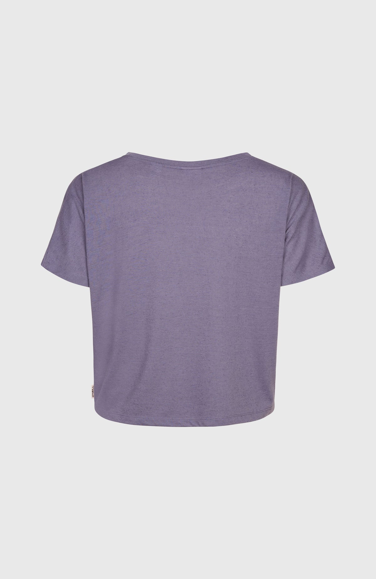 Essentials Script T-Shirt in Drape-Optik für Damen, lila, freigestellt von hinten mit Label am Saum