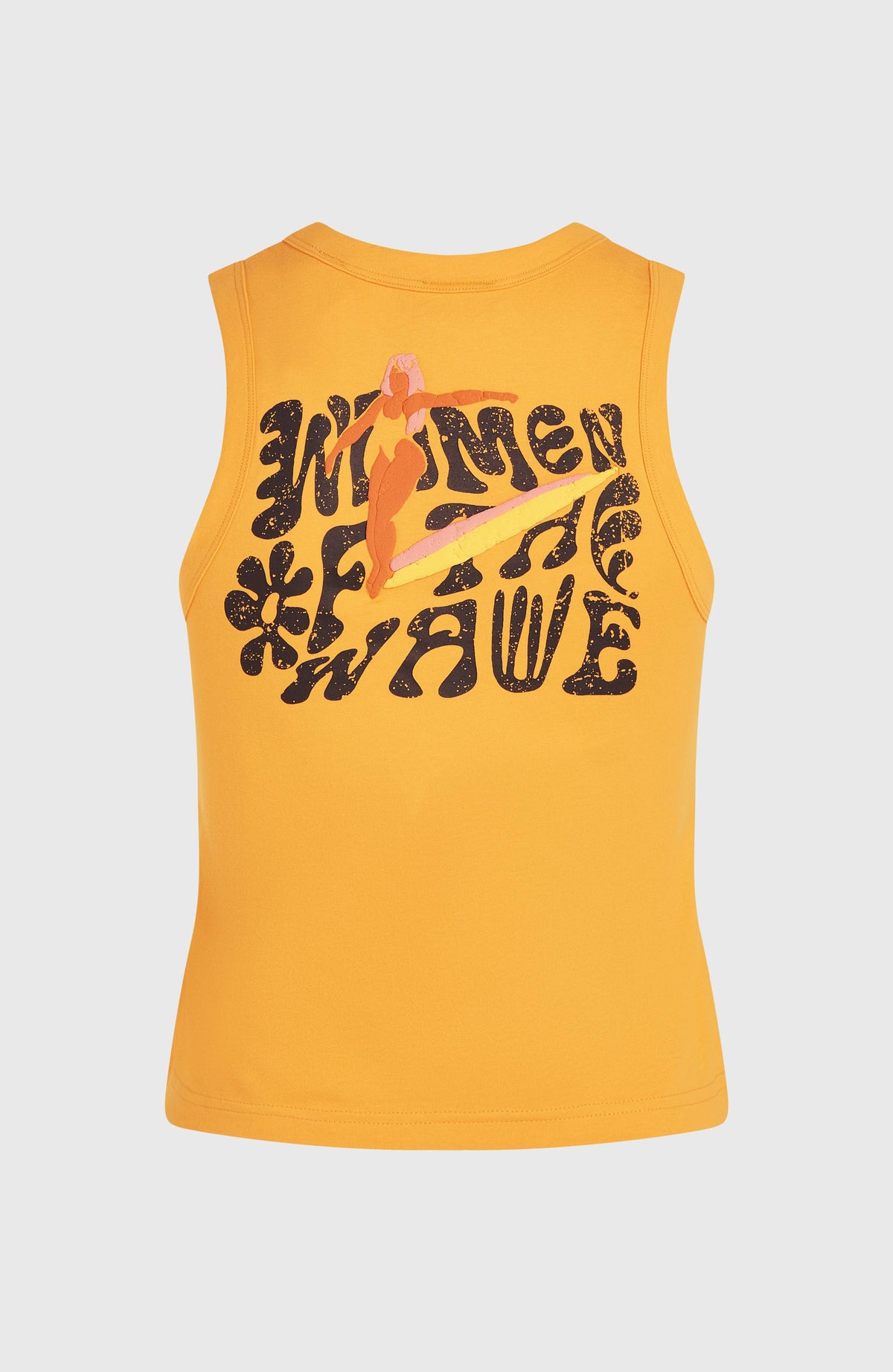 Women of the Wave Tanktop für Damen, orange mit Grafik-Print in Schwarz, freigestellt von hinten