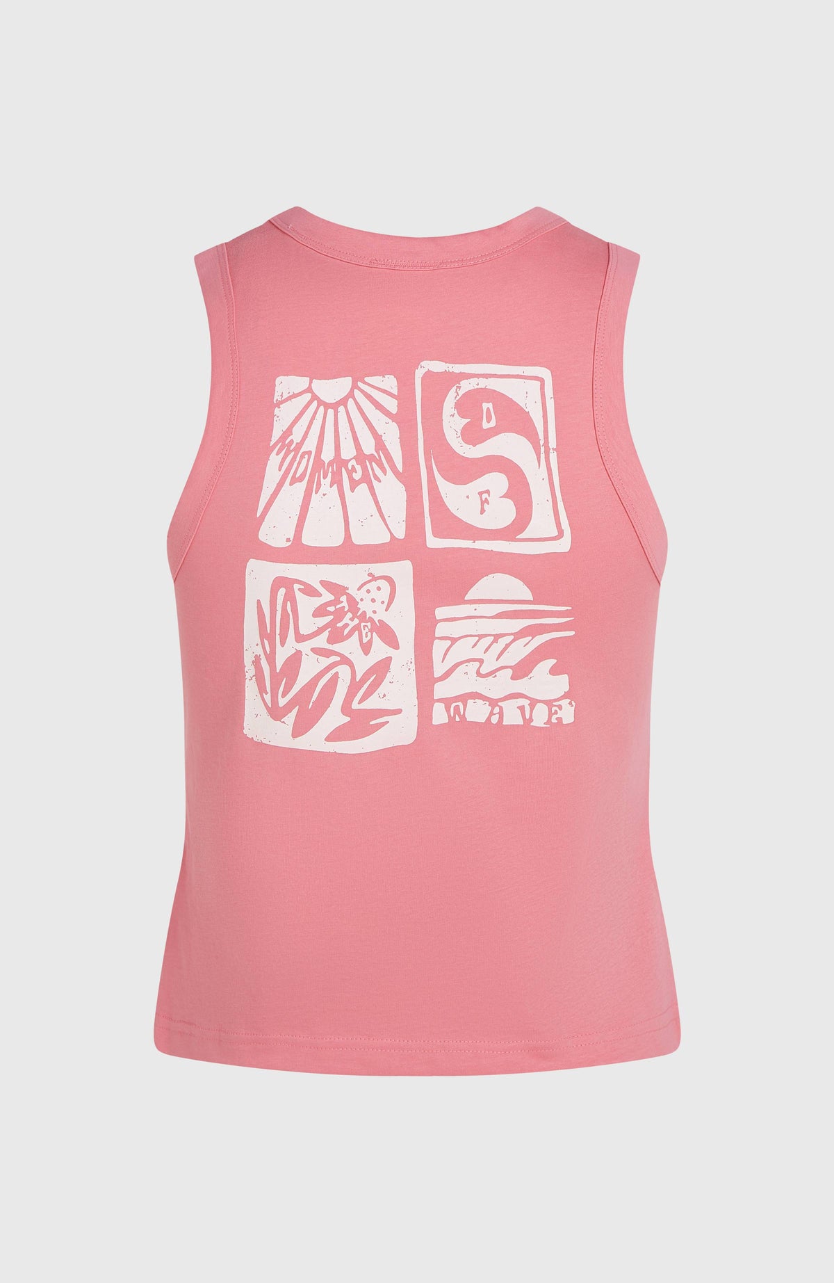 Pinkes Women of the Wave Tanktop für Damen mit Grafik-Print in Weiß, flach liegend von hinten