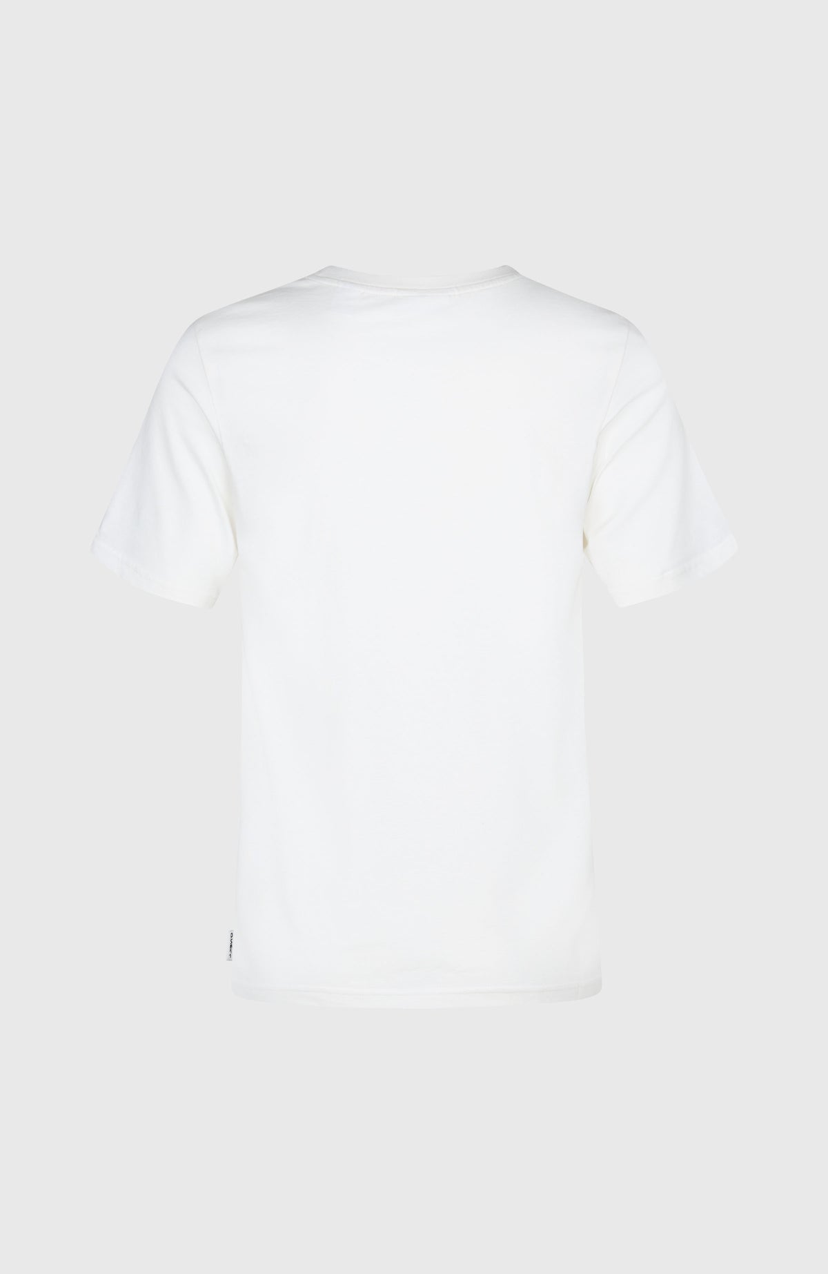 Graphic T-Shirt für Damen, weiß, freigestellt von hinten mit kleinem Logo-Label am Saum