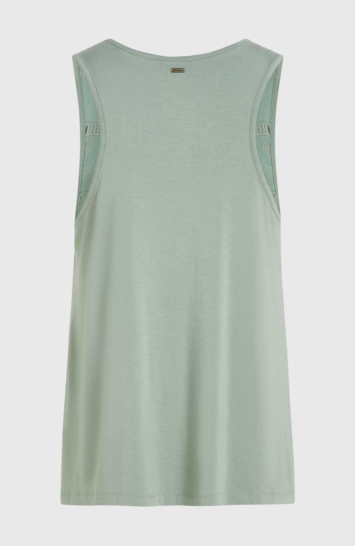 Essentials Tokeena Tanktop mit Stickerei für Damen, grün, freigestellt von hinten mit kleiner Logo-Plakette