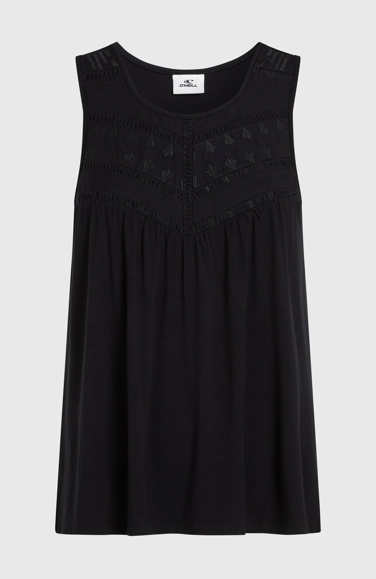 Essentials Tokeena Tanktop mit Stickerei für Damen, schwarz, freigestellt von vorne