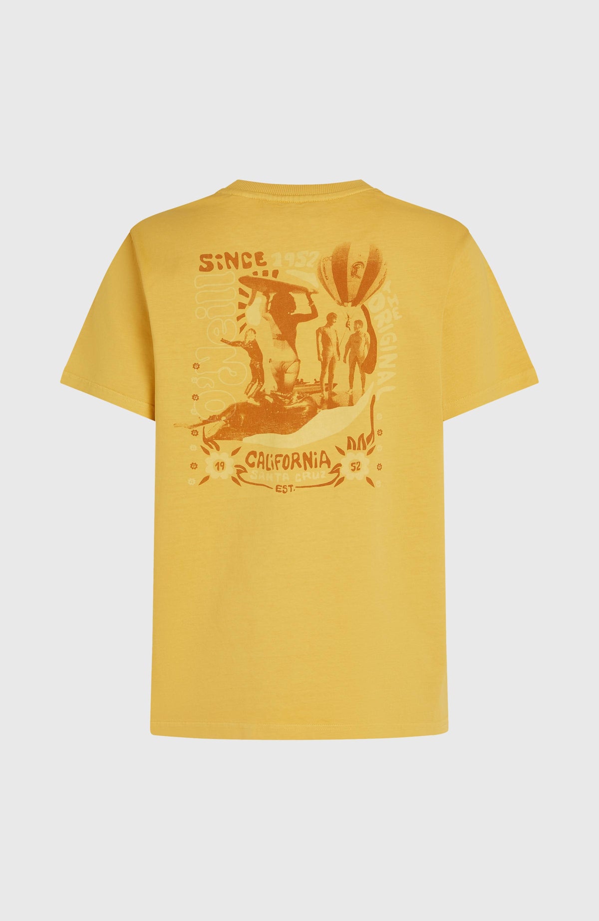O'Riginals Vintage Graphic T-Shirt für Damen, gelb mit Grafikprint in Orange, freigestellt in Rückansicht