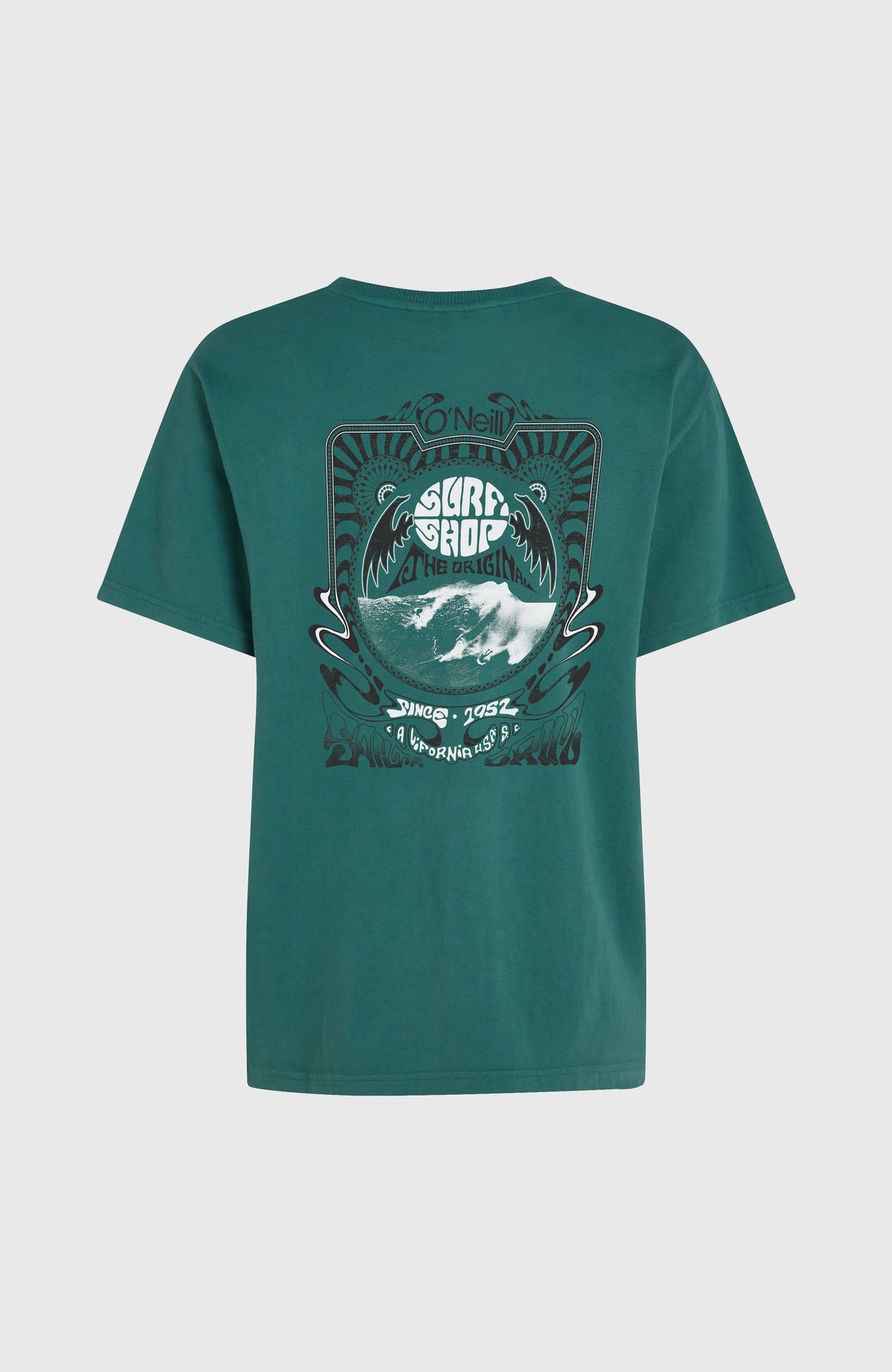 O'Riginals Vintage Graphic T-Shirt für Damen, grün mit Grafik-Print in Schwarz und Weiß, freigestellt von hinten