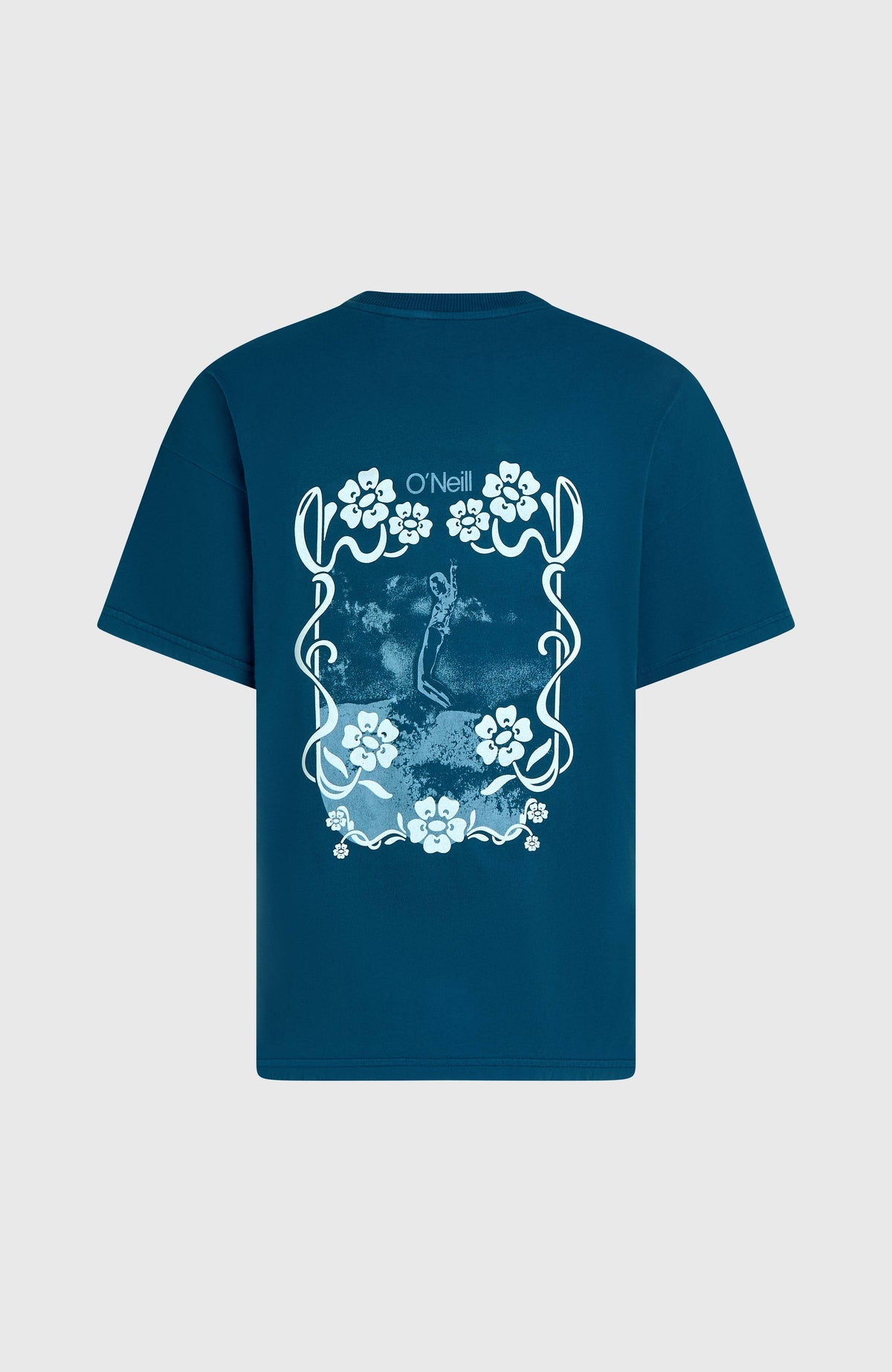 O'Riginals Back-Print T-Shirt für Damen, blau mit Grafik-Print in Hellblau und Weiß, flach liegend von hinten