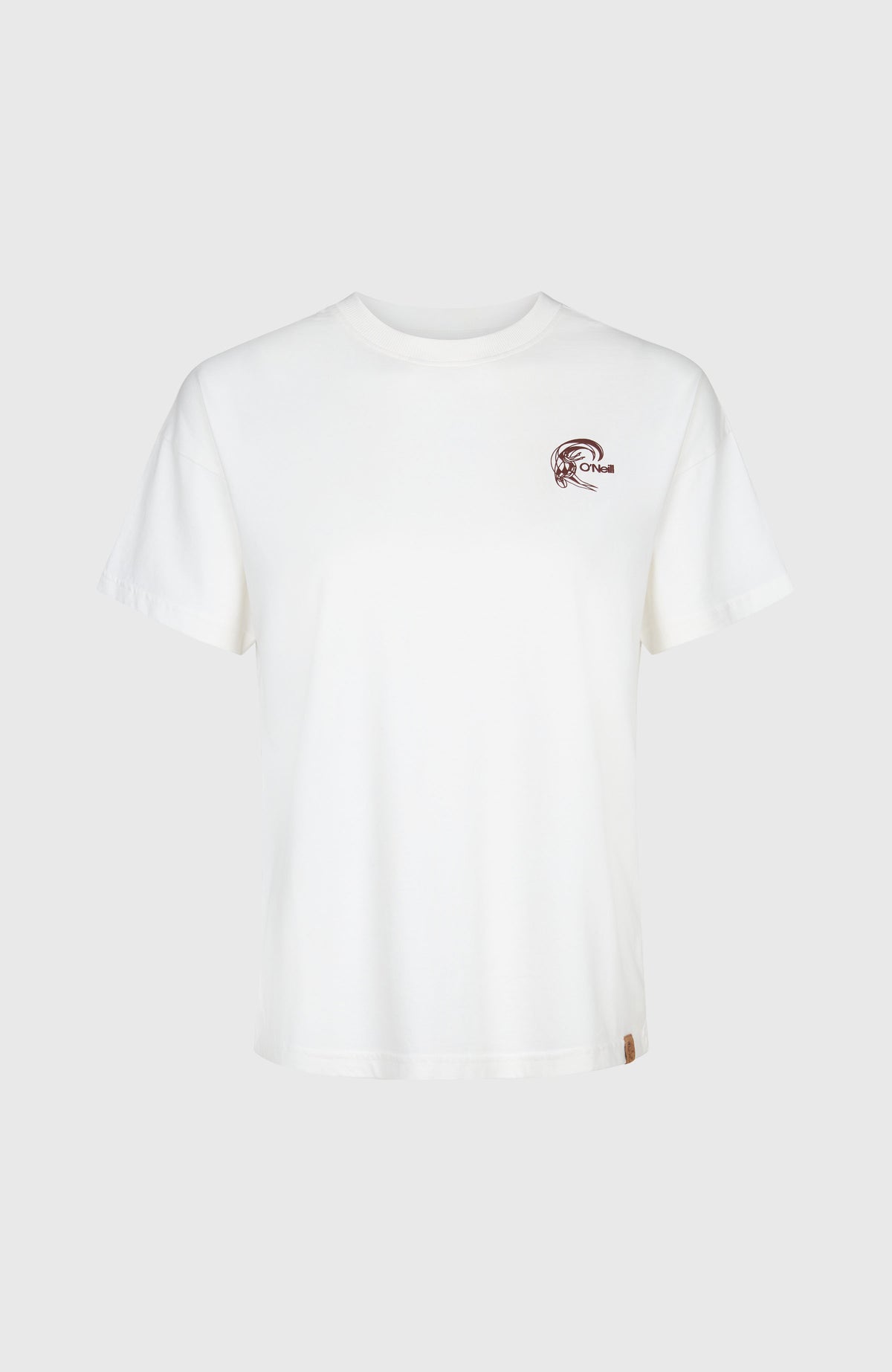 O'Neill O'RIGINALS BACK PRINT T-SHIRT für Damen, weiß mit Grafik-Print in Braun und Orange, freigestellt von vorne