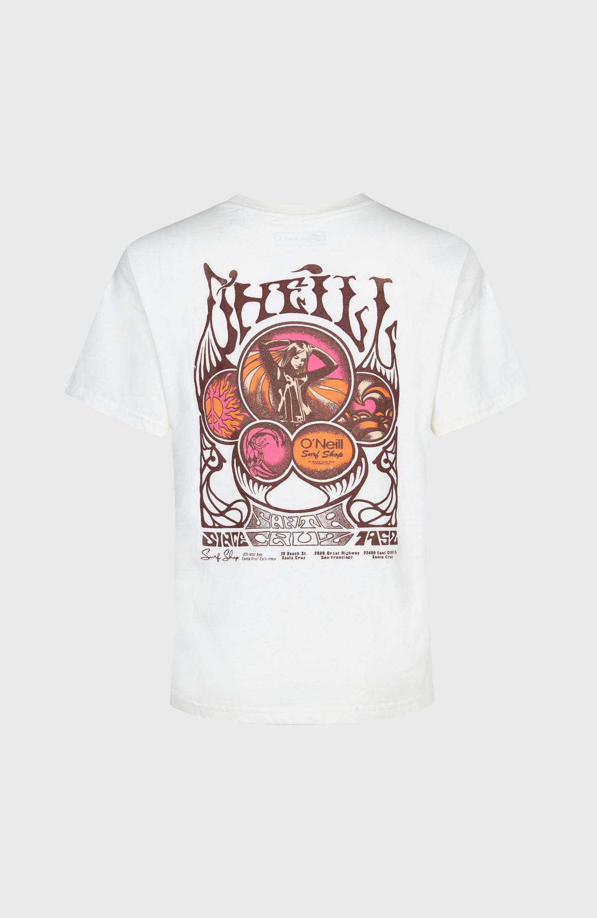 O'RIGINALS BACK PRINT T-SHIRT, weiß mit Grafik-Print in Braun und Orange, freigestellt von hinten mit großem Rückenprint