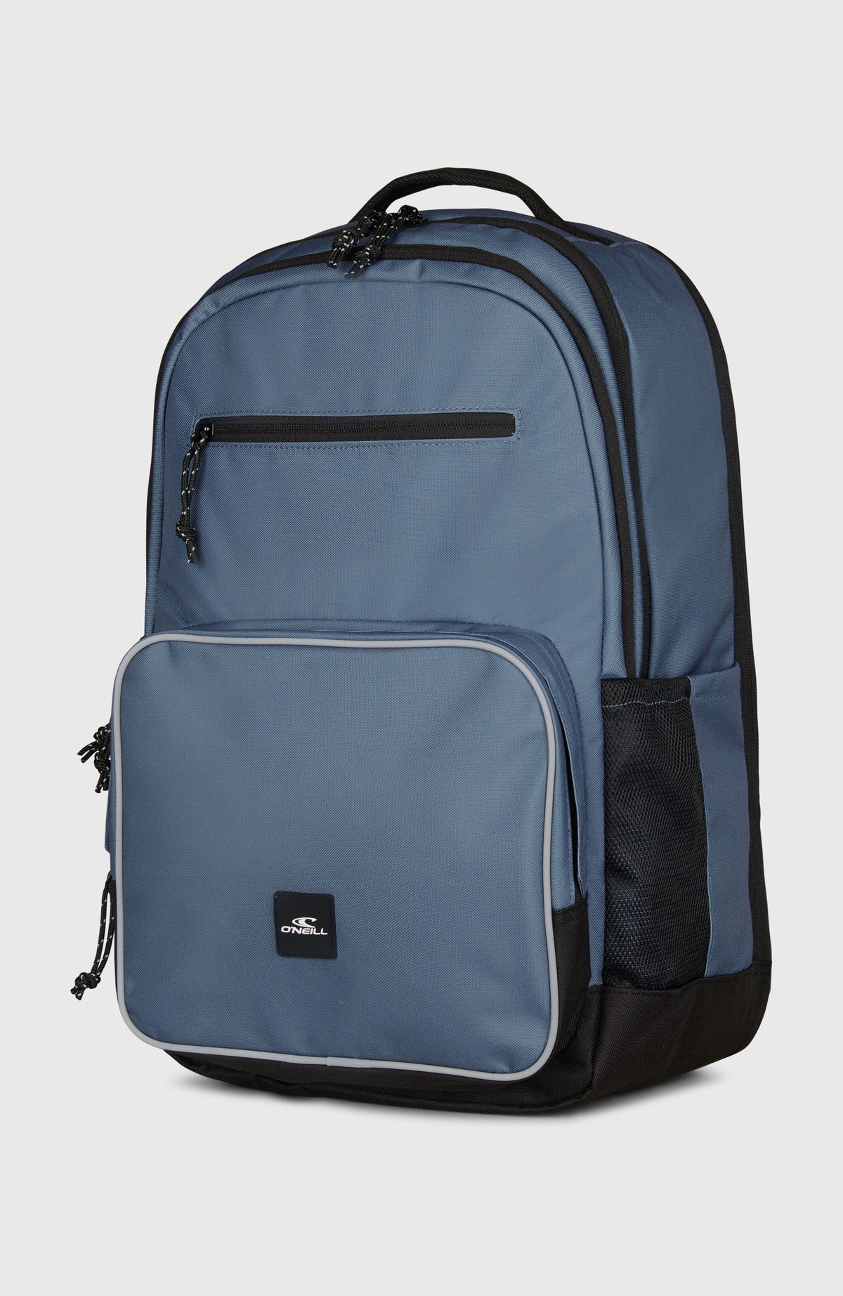 President Rucksack für Herren, blau, freigestellt von schräg vorne, seitliche Netztasche und Reißverschlussfächer