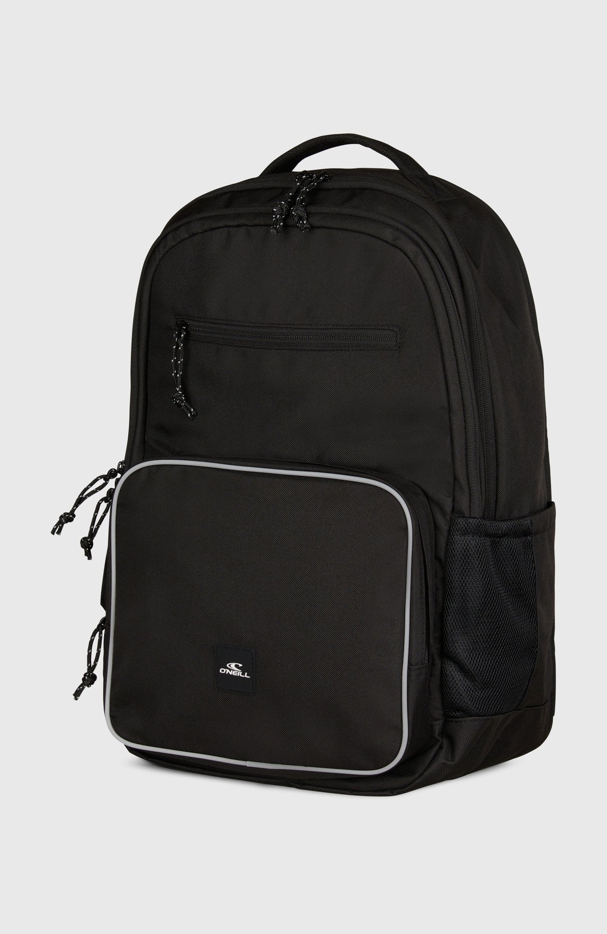 President Rucksack für Herren, schwarz, freigestellt von schräg vorne mit seitlicher Netztasche