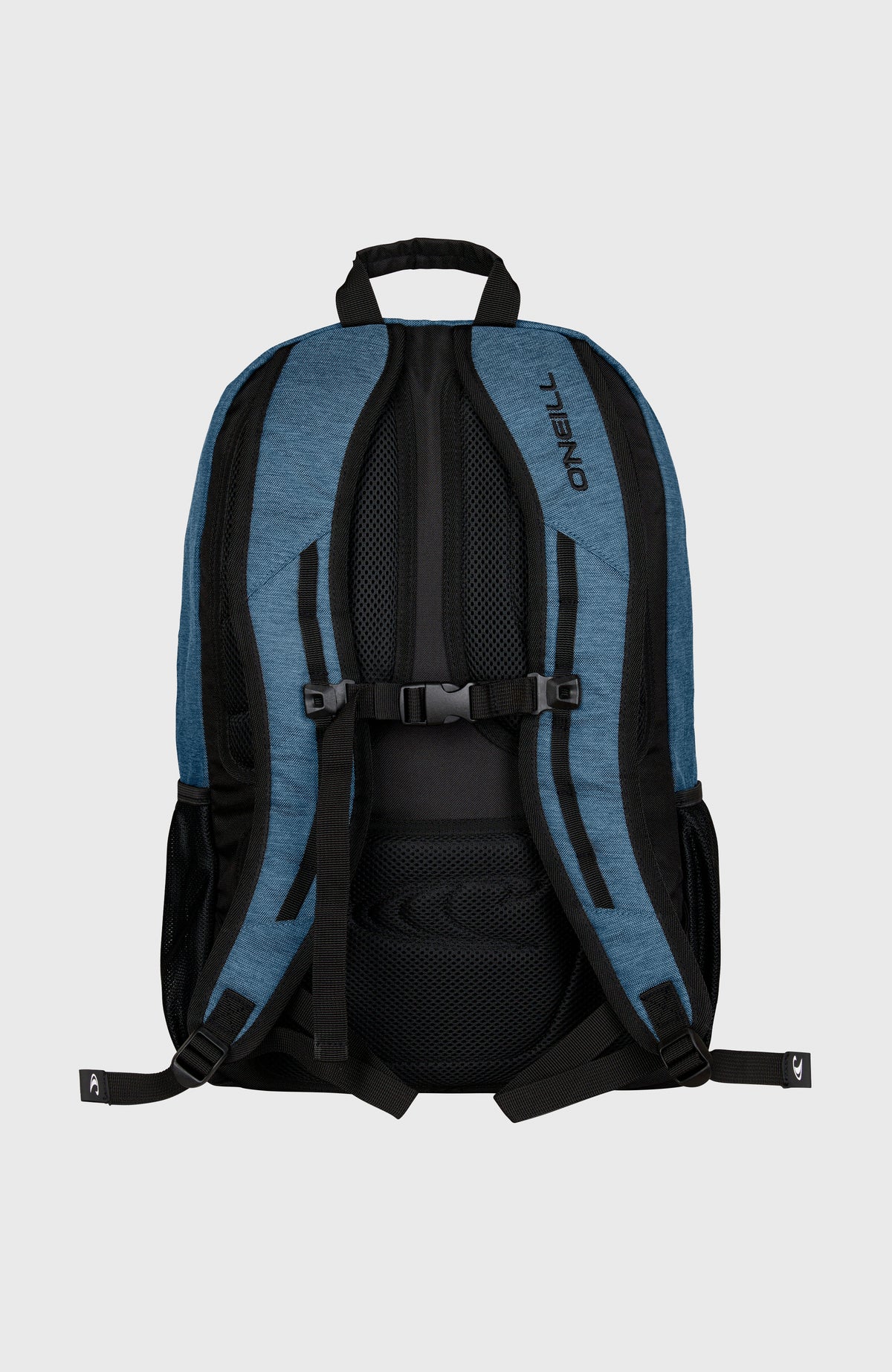 Boarder Rucksack für Herren, blau, Rückansicht mit gepolsterten Schultergurten und verstellbarem Brustgurt