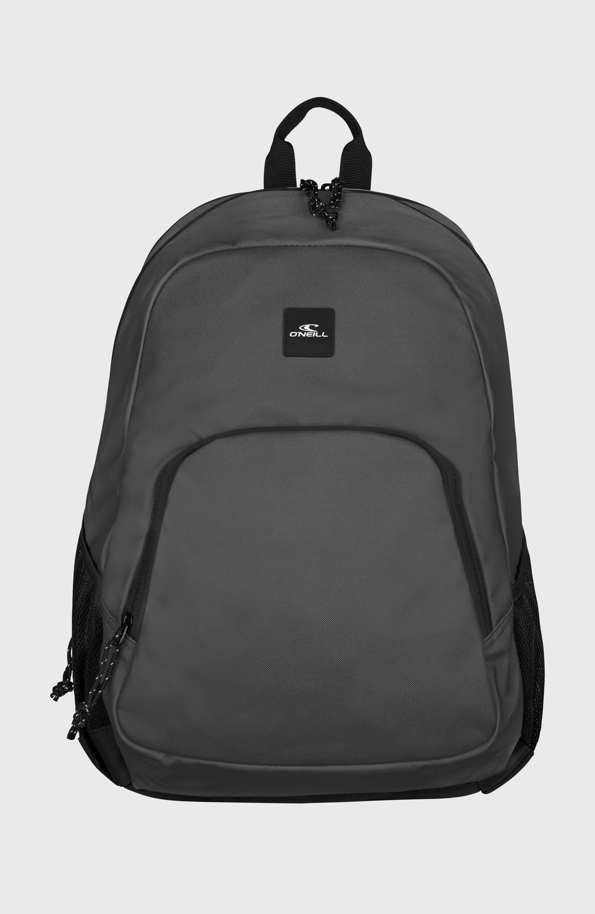 O'Neill Wedge Rucksack für Herren, grau, freigestellt in Vorderansicht mit Logo-Patch und Reißverschlussfach
