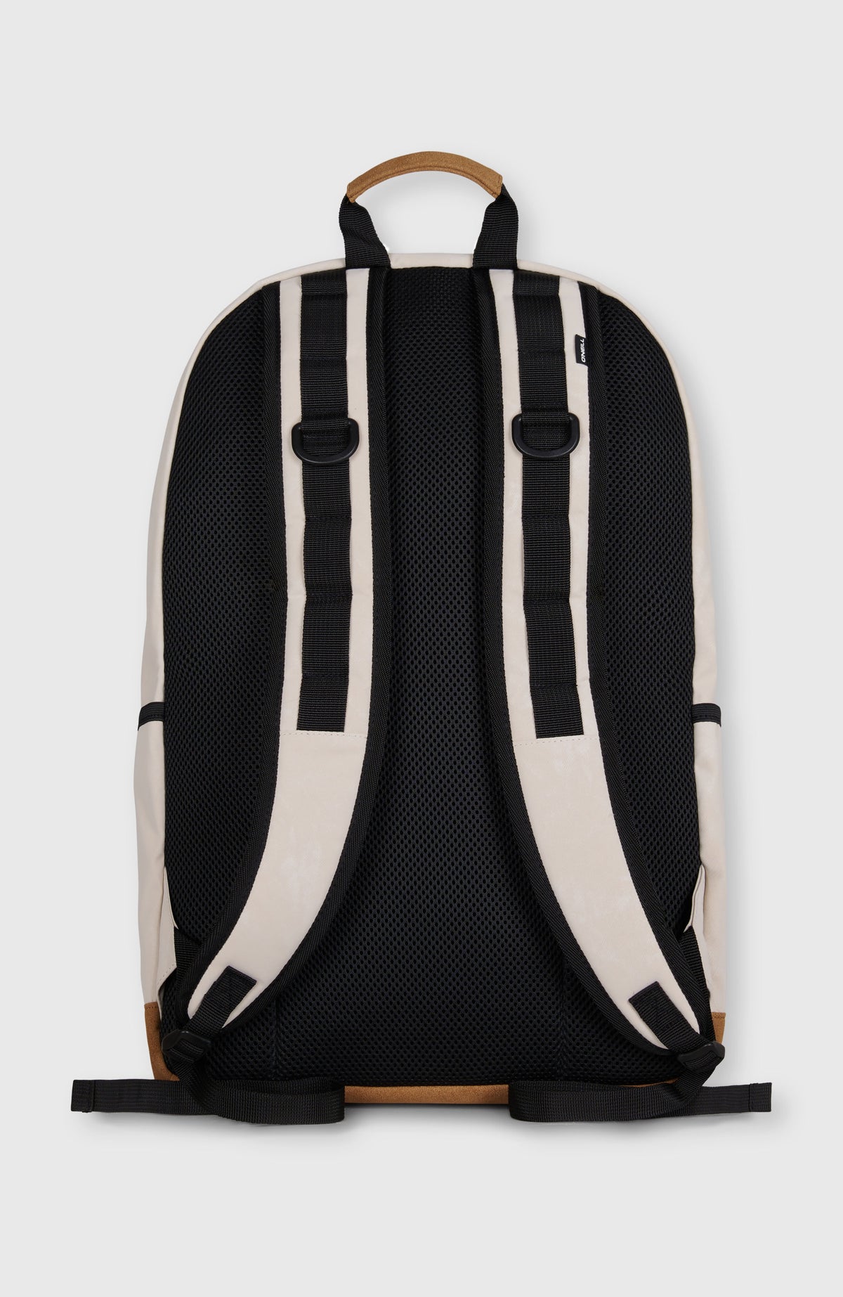 O'Riginals Circle Surfer Rucksack, beige mit Logo-Print in Braun, freigestellt von hinten mit Schultergurten