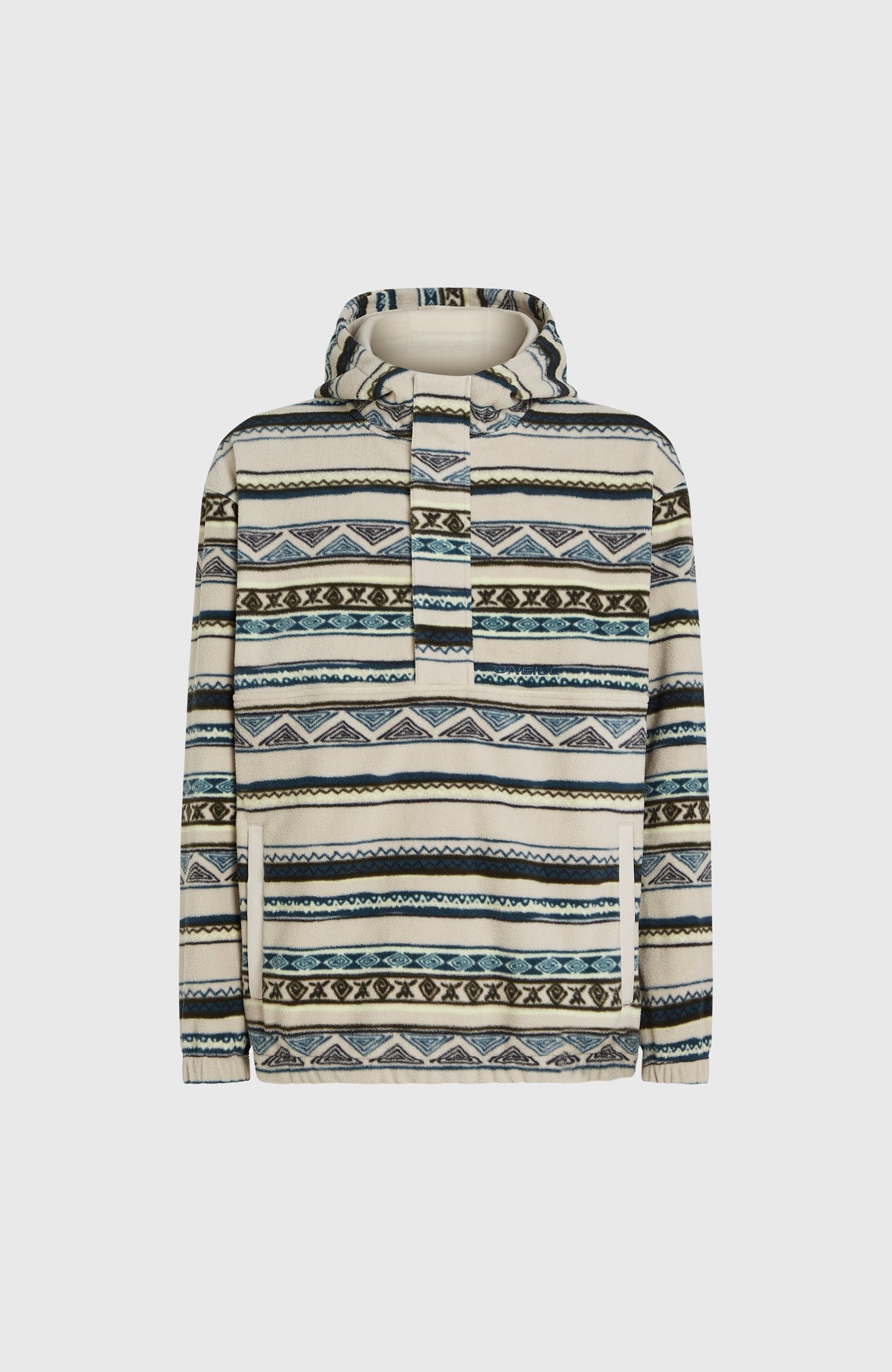 Superfleece Hoodie mit Halbreißverschluss | Grey Ikat Stripe
