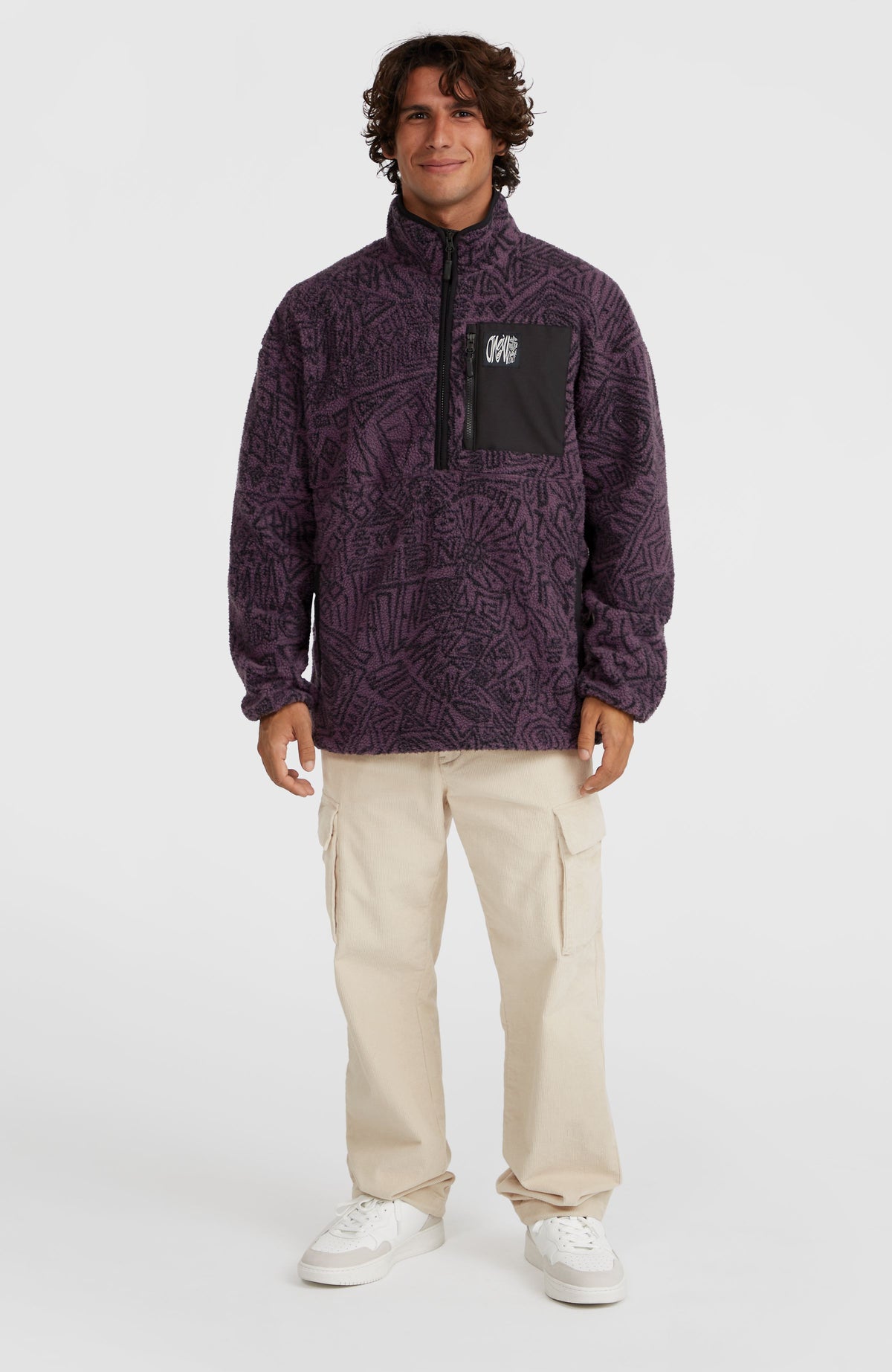Flauschiger Surf Heroes Fleecepullover mit Halbreißverschluss | Black/Purple Sketcheritage