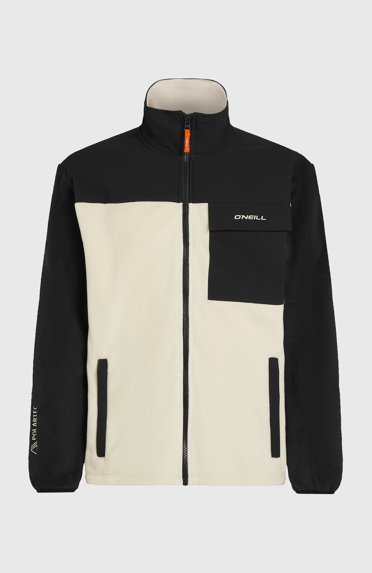 FWC'Peak Polartec® Fleecejacke für Herren, beige, freigestellt von vorne mit Stehkragen