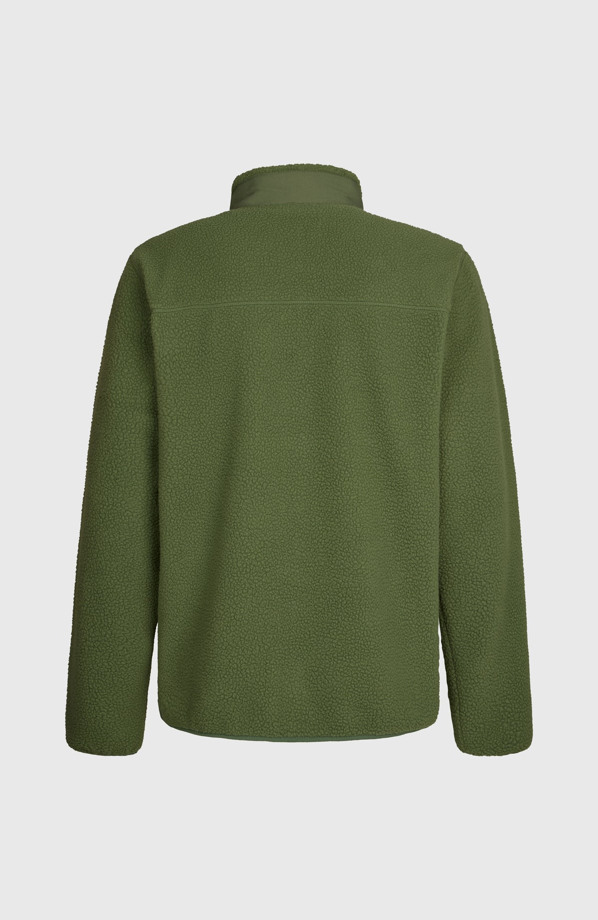 Flauschige Must-Have Fleecejacke für Herren, grün, freigestellt von hinten mit Stehkragen