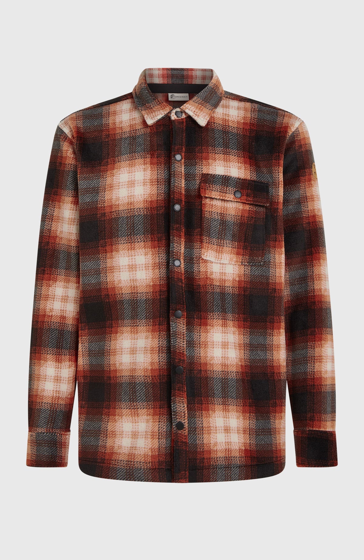 O'Riginals Superfleece Hemd für Herren, rot mit Karomuster in Schwarz und Weiß, freigestellt von der Vorderseite