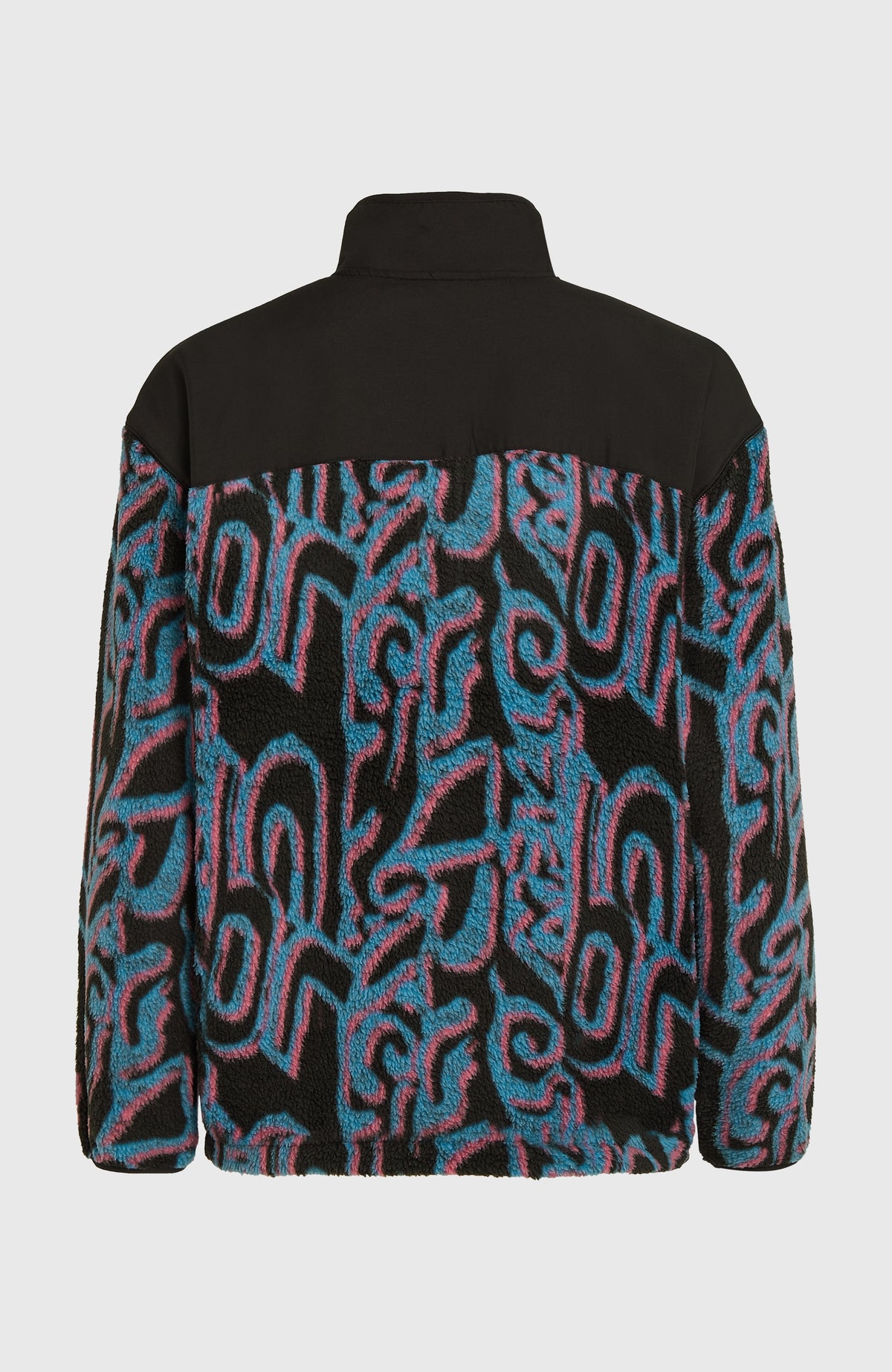 FWC'Play Hyperfleece Pullover für Herren, pink mit Grafikmuster in Blau und Schwarz, freigestellt von hinten
