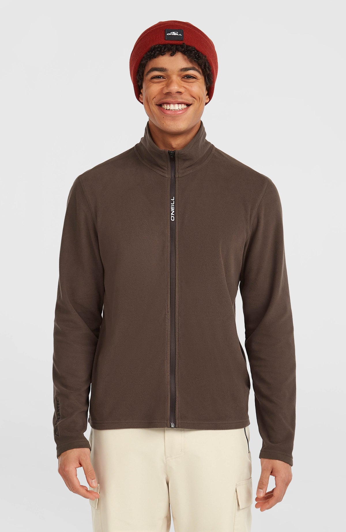 O'Neill FWC'Cruz Jack's Polartec® Fleecejacke mit Reißverschluss für Herren, braun, Vorderansicht am Model