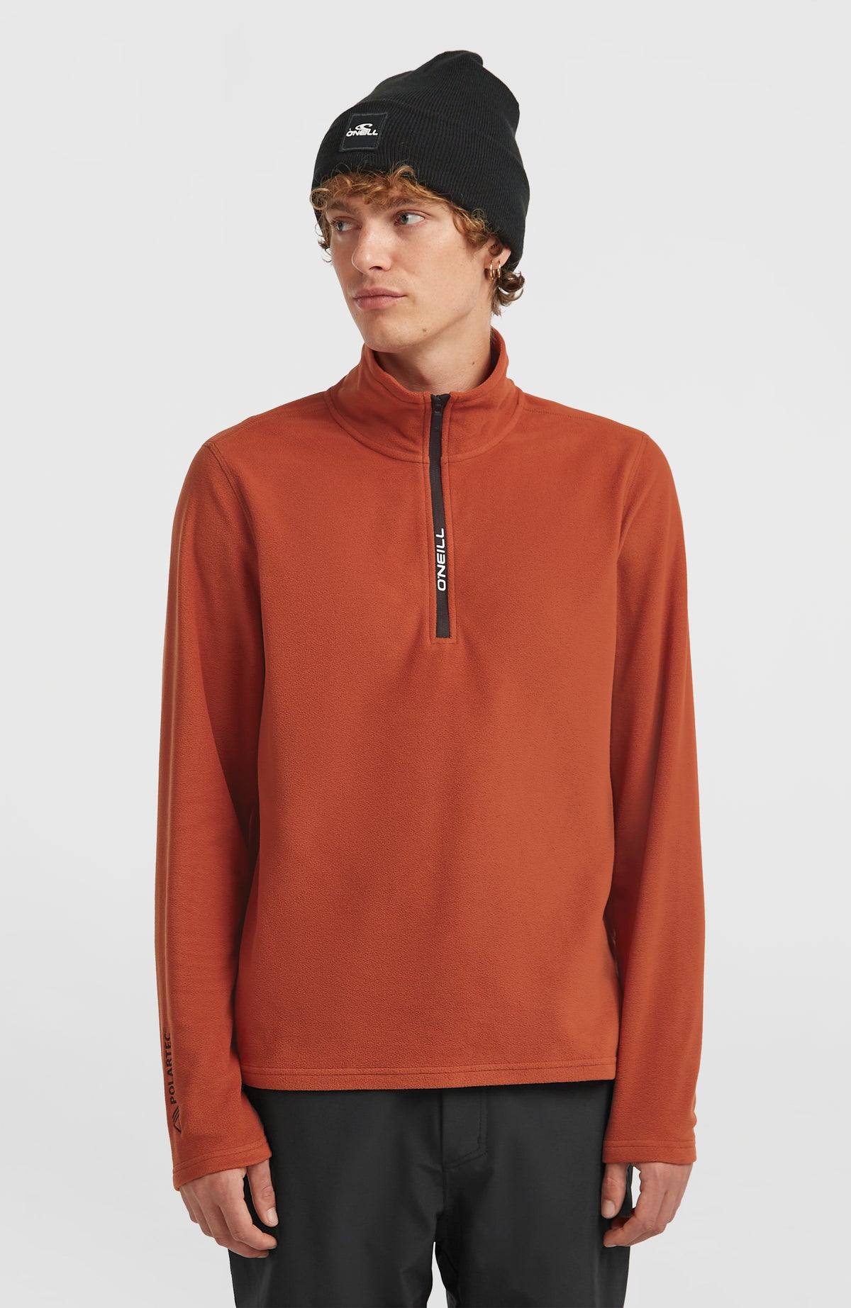 O'Neill FWC'Cruz Jack's Polartec® Fleecepullover mit Halbreißverschluss für Herren, orange, Vorderansicht am Model