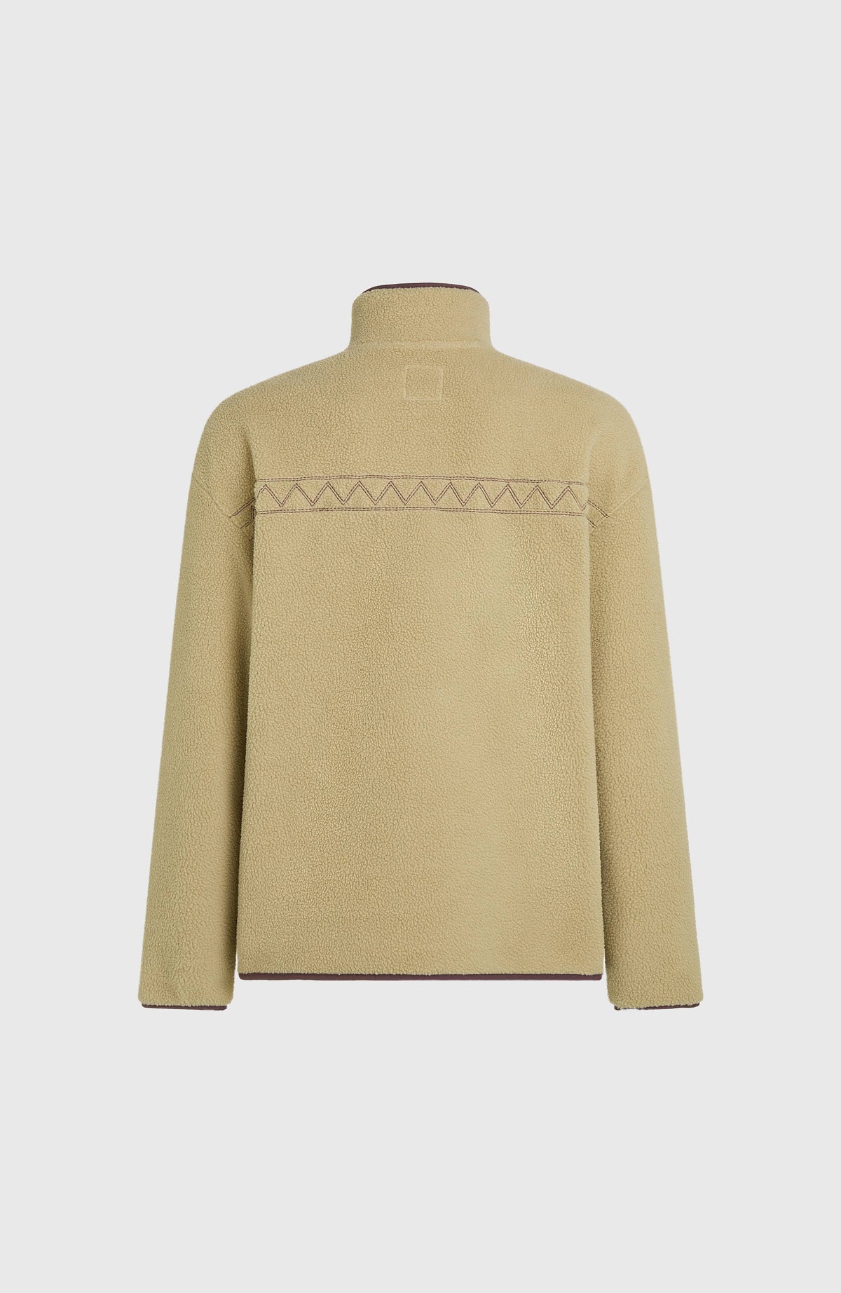 O'Riginals Fleecepullover für Herren in Beige, freigestellt von hinten mit Zickzack-Steppnaht