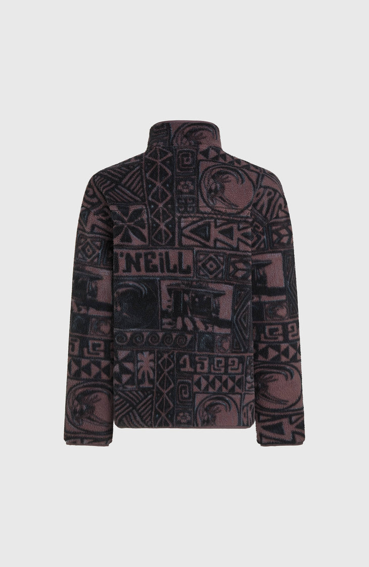 O'Riginals Fleecepullover für Herren, lila mit Grafikmuster in Schwarz, freigestellt von hinten