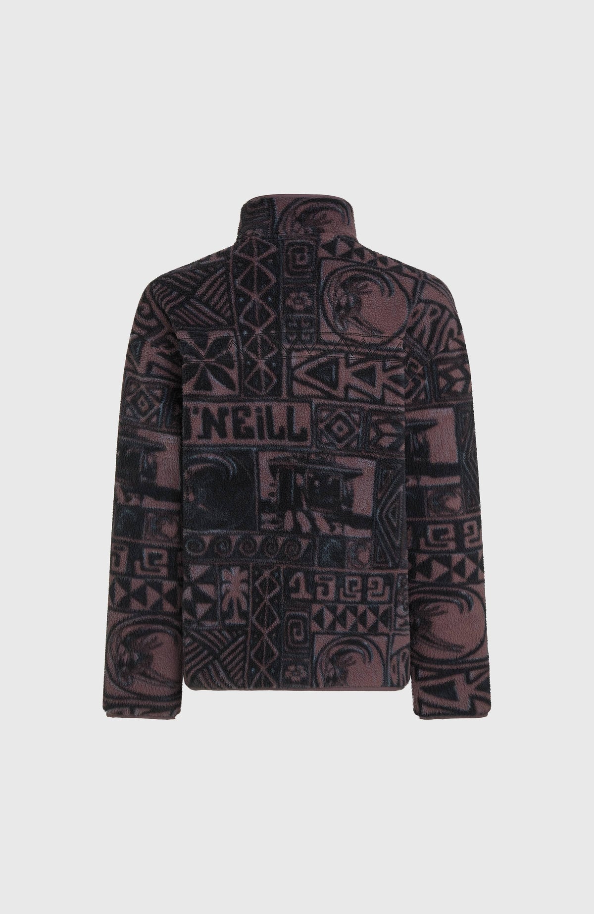 O'Riginals Fleecepullover für Herren, lila mit Grafikmuster in Schwarz, freigestellt von hinten