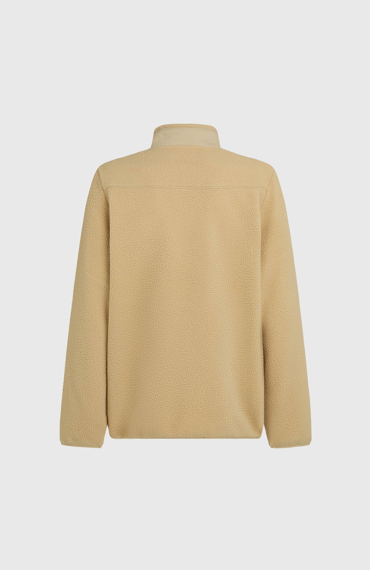 Flauschige Must-Have Fleecejacke, beige, freigestellt von hinten mit Stehkragen
