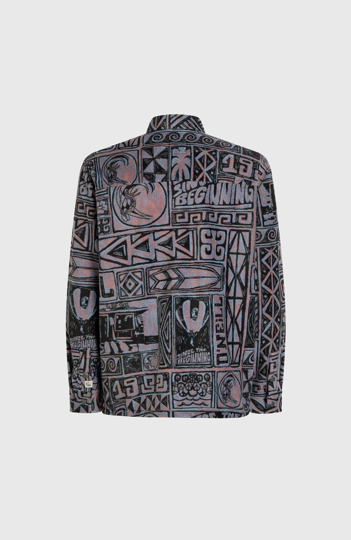 O'Riginals Superfleece Hemd für Herren, lila mit Grafikmuster in Schwarz, freigestellt von hinten