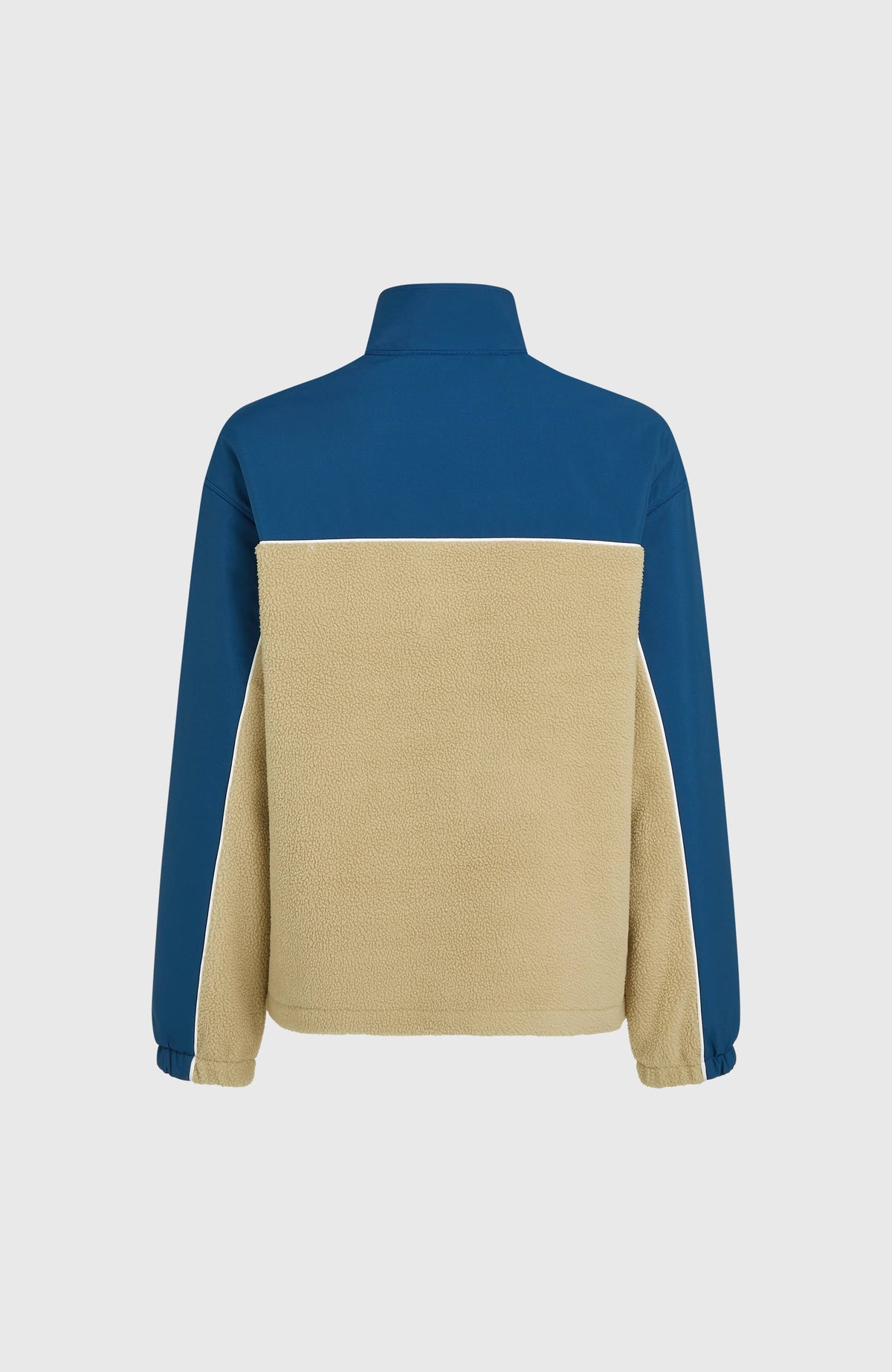 FWC'Play Hyperfleece-Jacke für Herren, blau, freigestellt von hinten mit Stehkragen und zweifarbigem Design