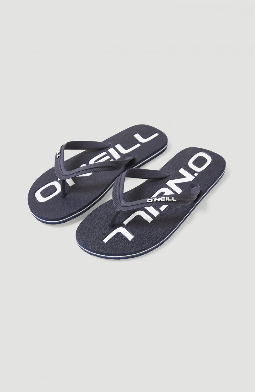 O'Neill Profile Logo Sandalen für Herren, blau mit Logo-Print in Weiß, freigestellt von schräg oben