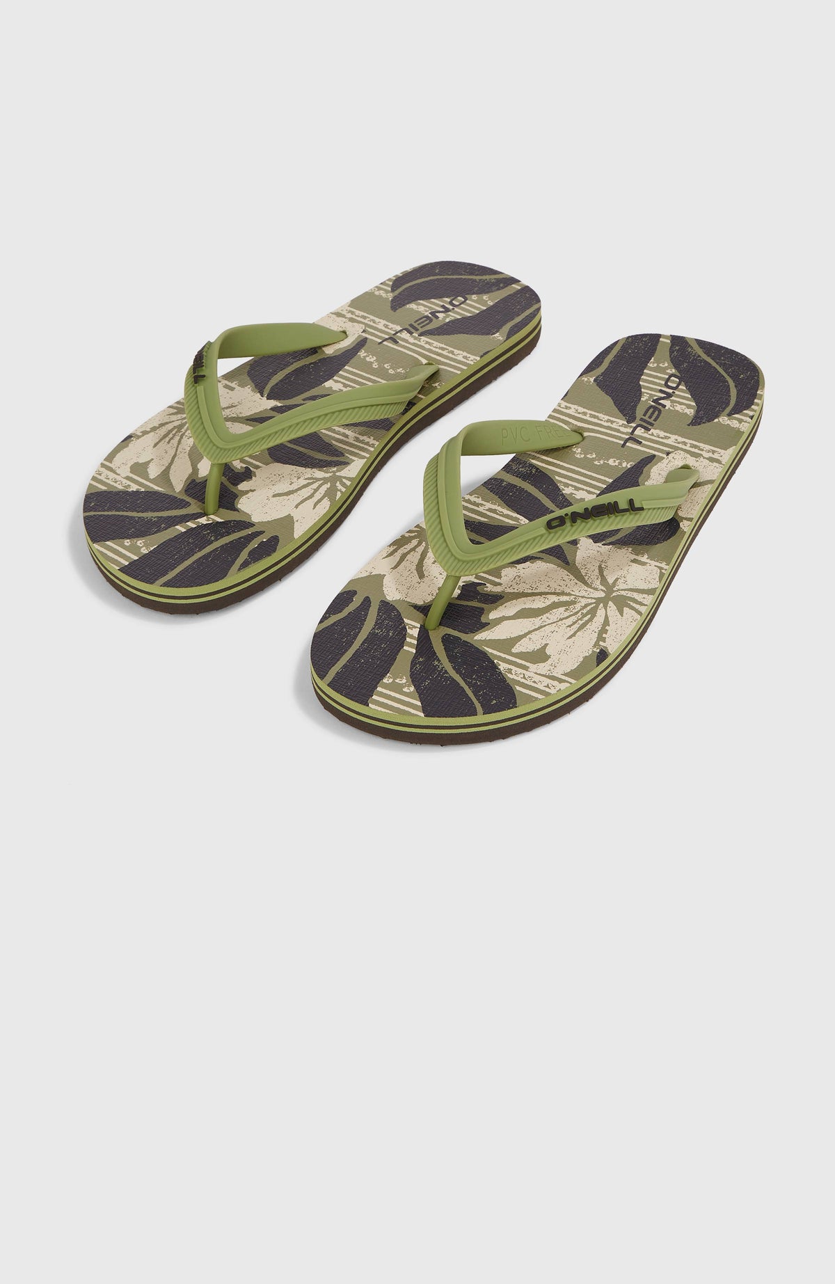 O'Neill Profile Graphic Sandalen für Herren, grün mit Blumenmuster in Beige und Schwarz, freigestellt von schräg oben