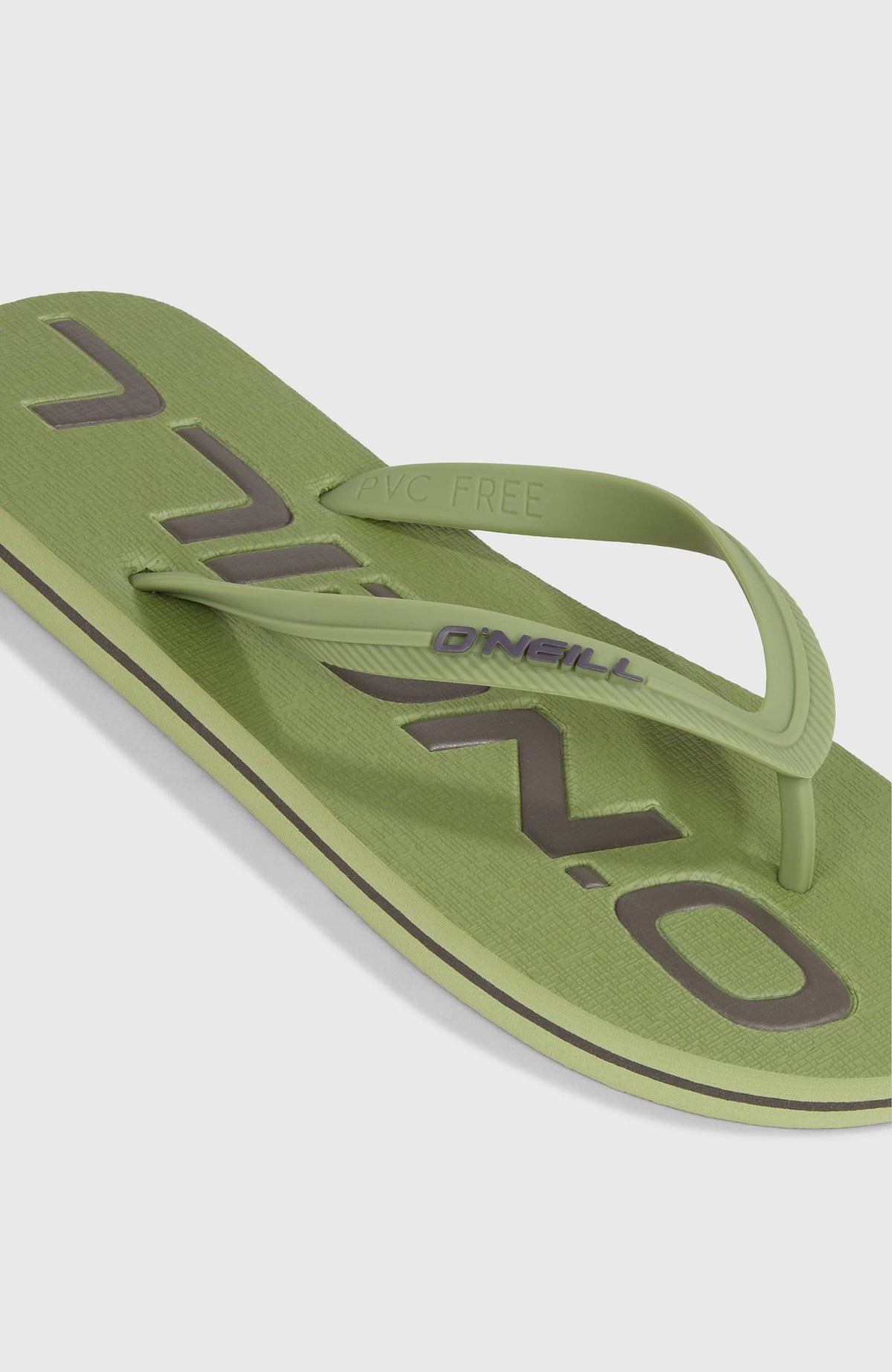 Profile Logo Sandalen für Herren, grün, Nahaufnahme von Zehensteg, Riemen und Fußbett