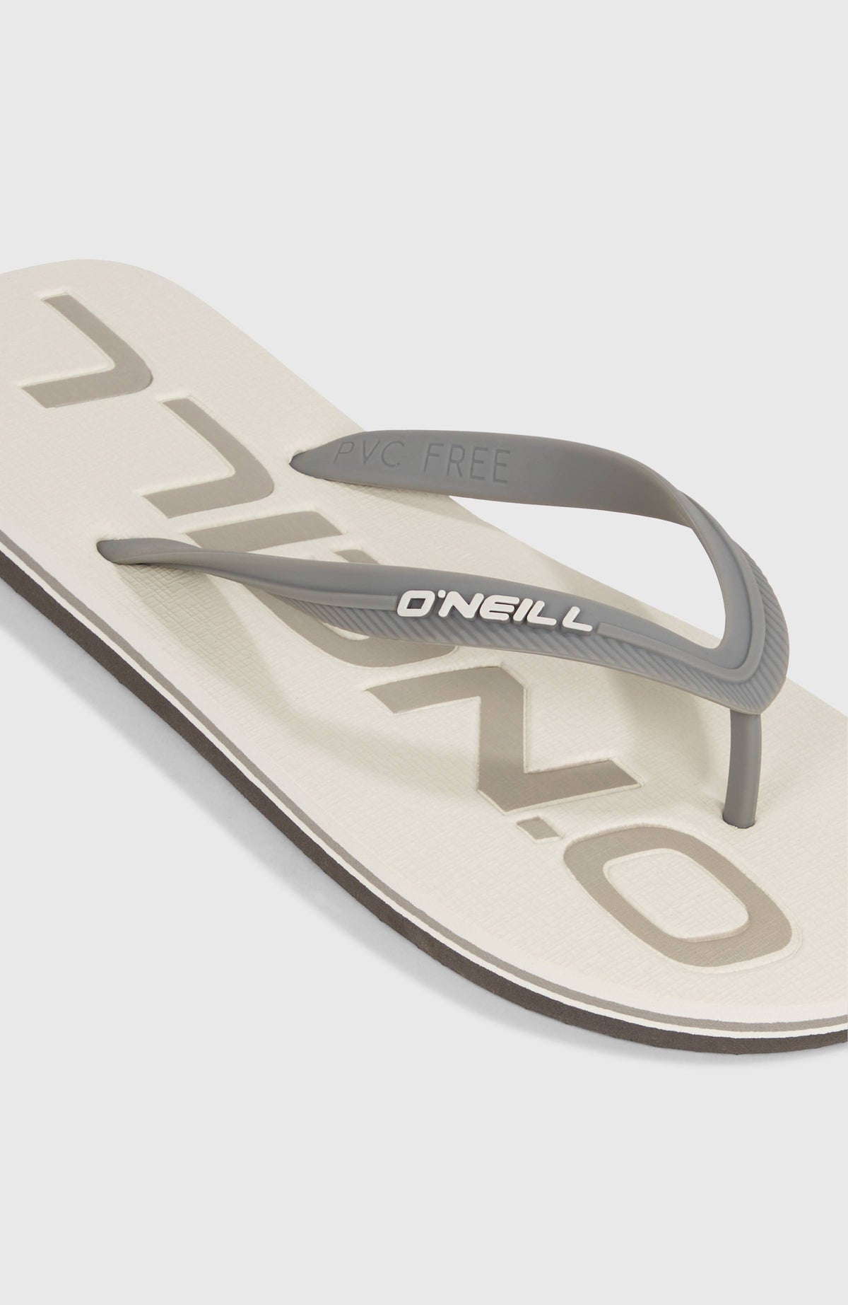 Profile Logo Sandalen für Herren, beige mit Logo-Print in Grau, Nahaufnahme des Riemens
