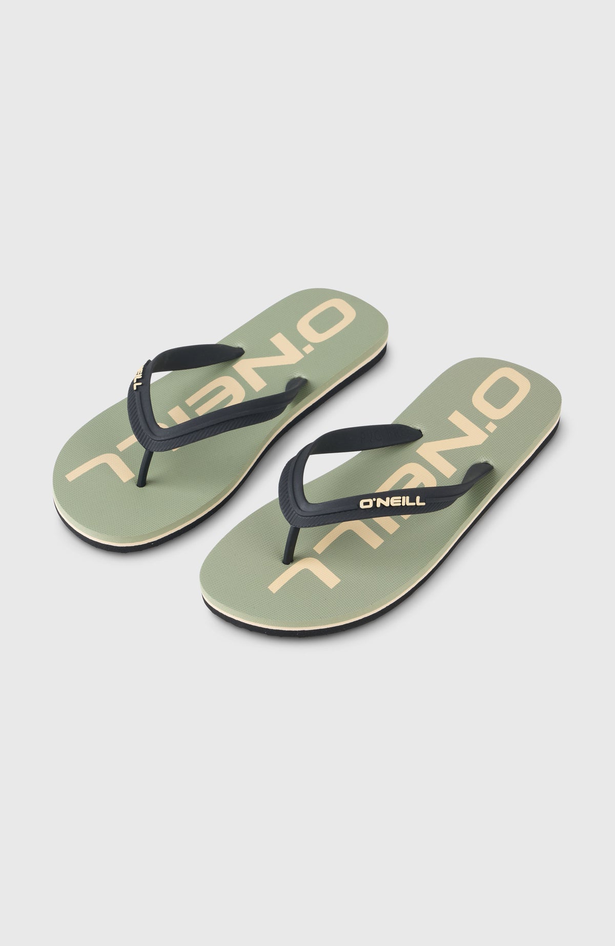O'Neill Profile Logo Sandalen für Herren, grün mit Logo-Print in Beige, freigestellt von schräg oben