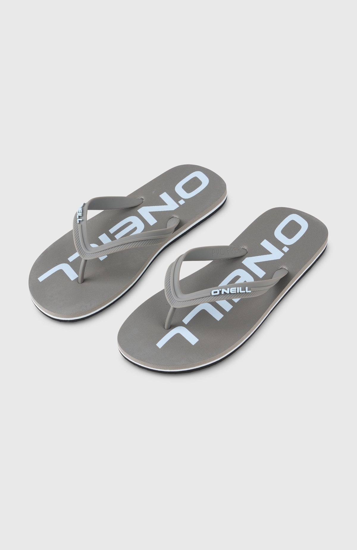 O'Neill Profile Logo Sandalen für Herren, grau mit Logo-Print in Weiß, Paar freigestellt von schräg oben