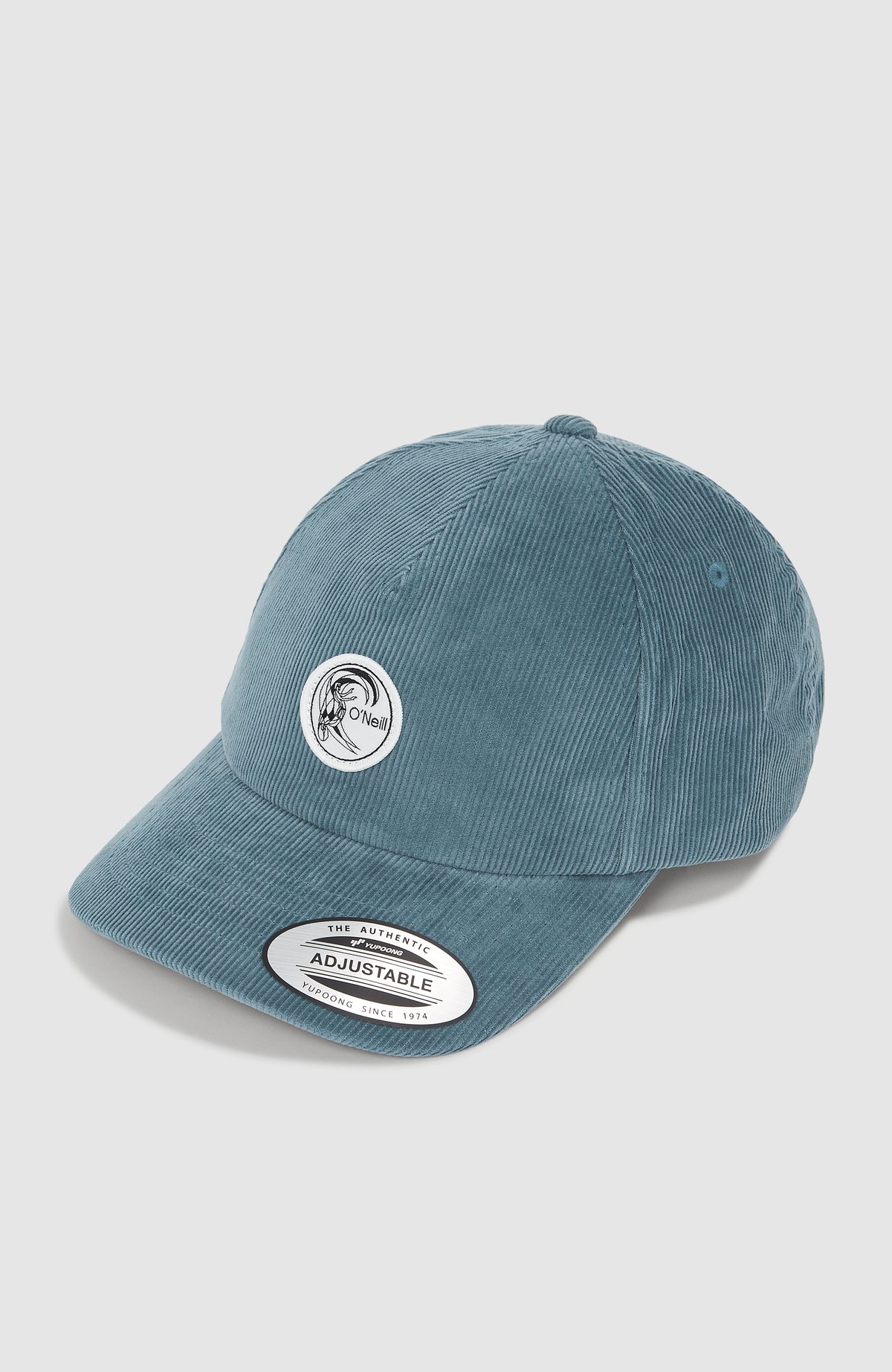O'Neill O'Riginals Cord-Cap, blau, freigestellt von schräg vorne mit rundem Logo-Patch