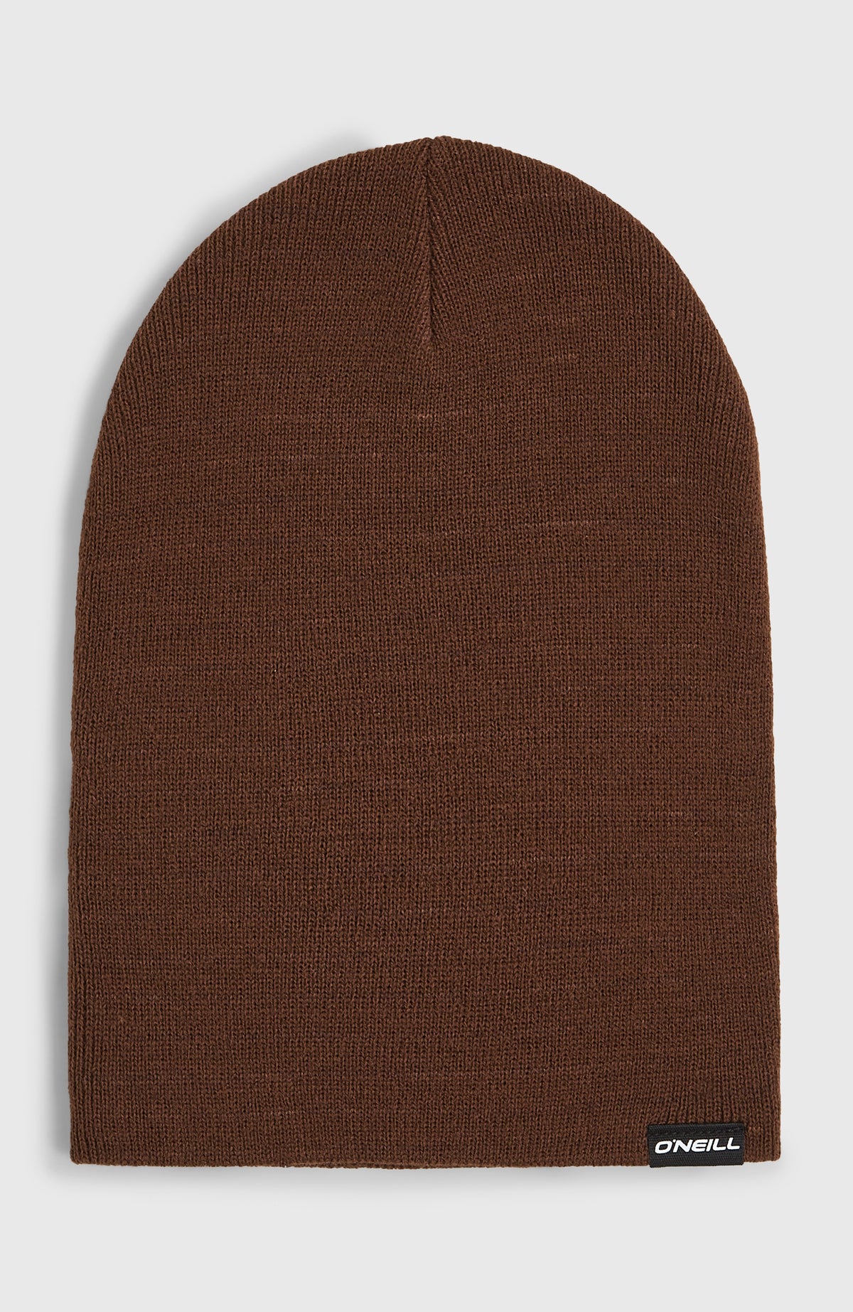 O'Neill Dolomite Beanie für Herren, braun, flach liegend von vorne mit gewebtem Logo-Label am Saum