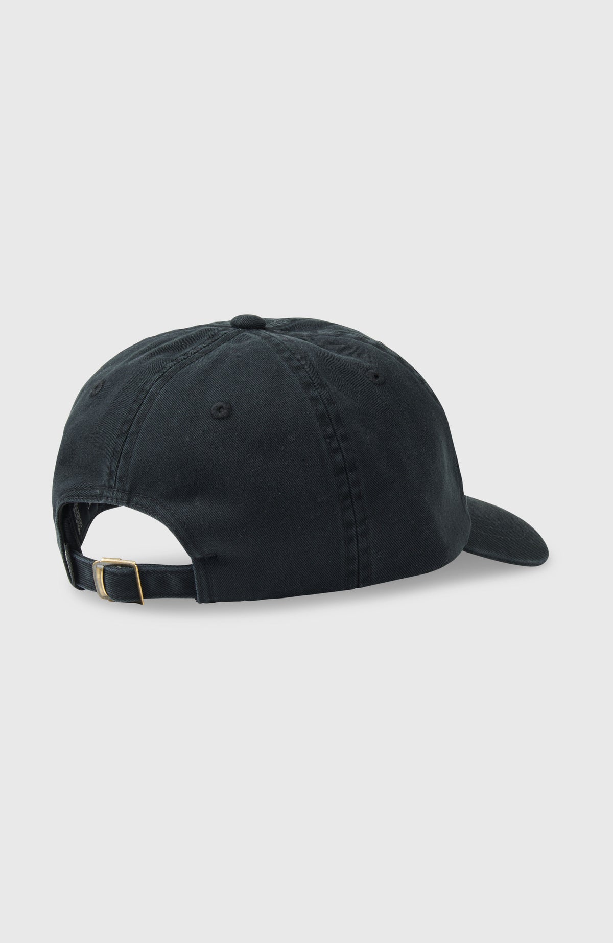 Schwarze Wash Cap für Herren, freigestellt von hinten, verstellbarer Riemen mit Schnalle