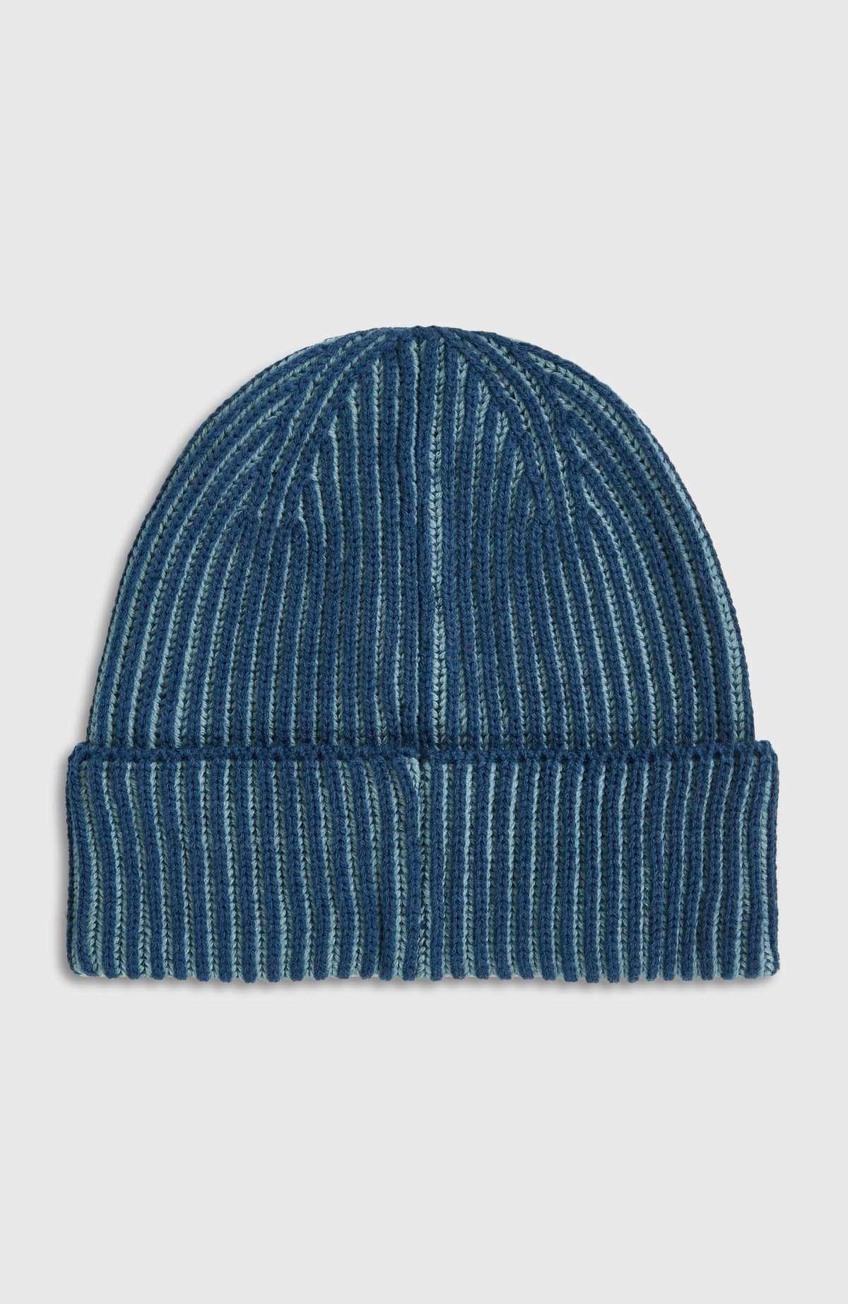 Two-Tone Beanie für Herren, blau, freigestellt von hinten, Rückansicht mit Mittelnaht