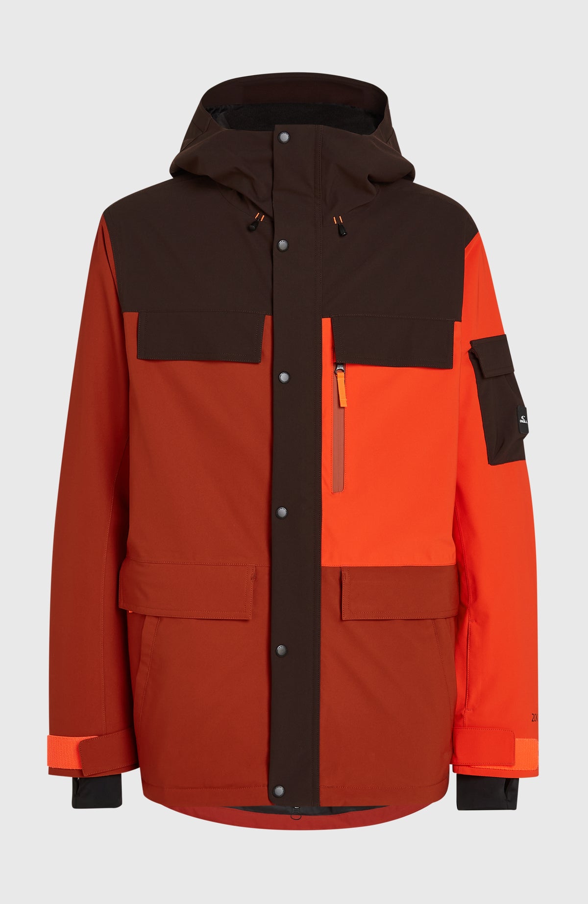 FWC'Peak Pro Skijacke für Herren, orange, freigestellt von vorne mit Brust- und Fronttaschen