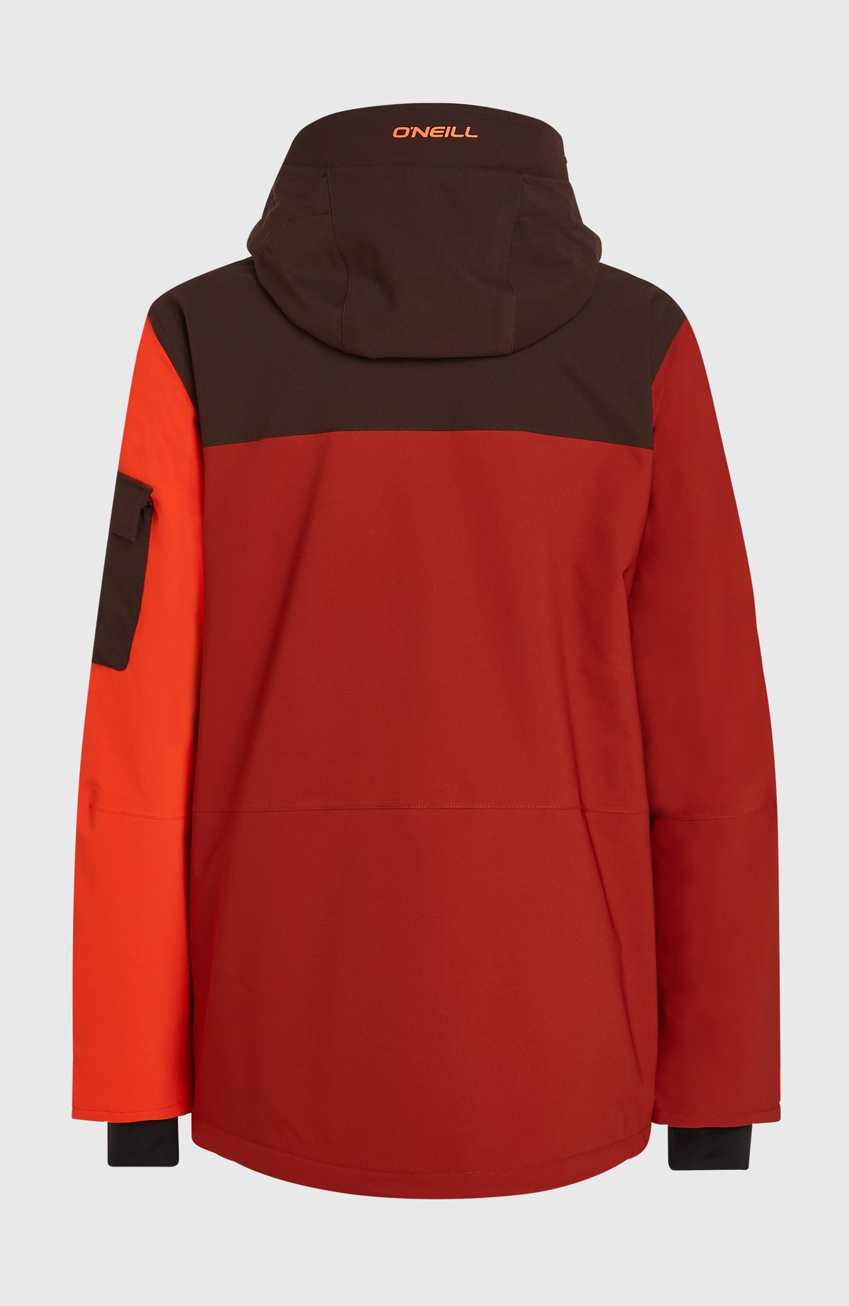 FWC'Peak Pro Skijacke für Herren, orange, freigestellt von hinten mit Kapuze und Logo-Print