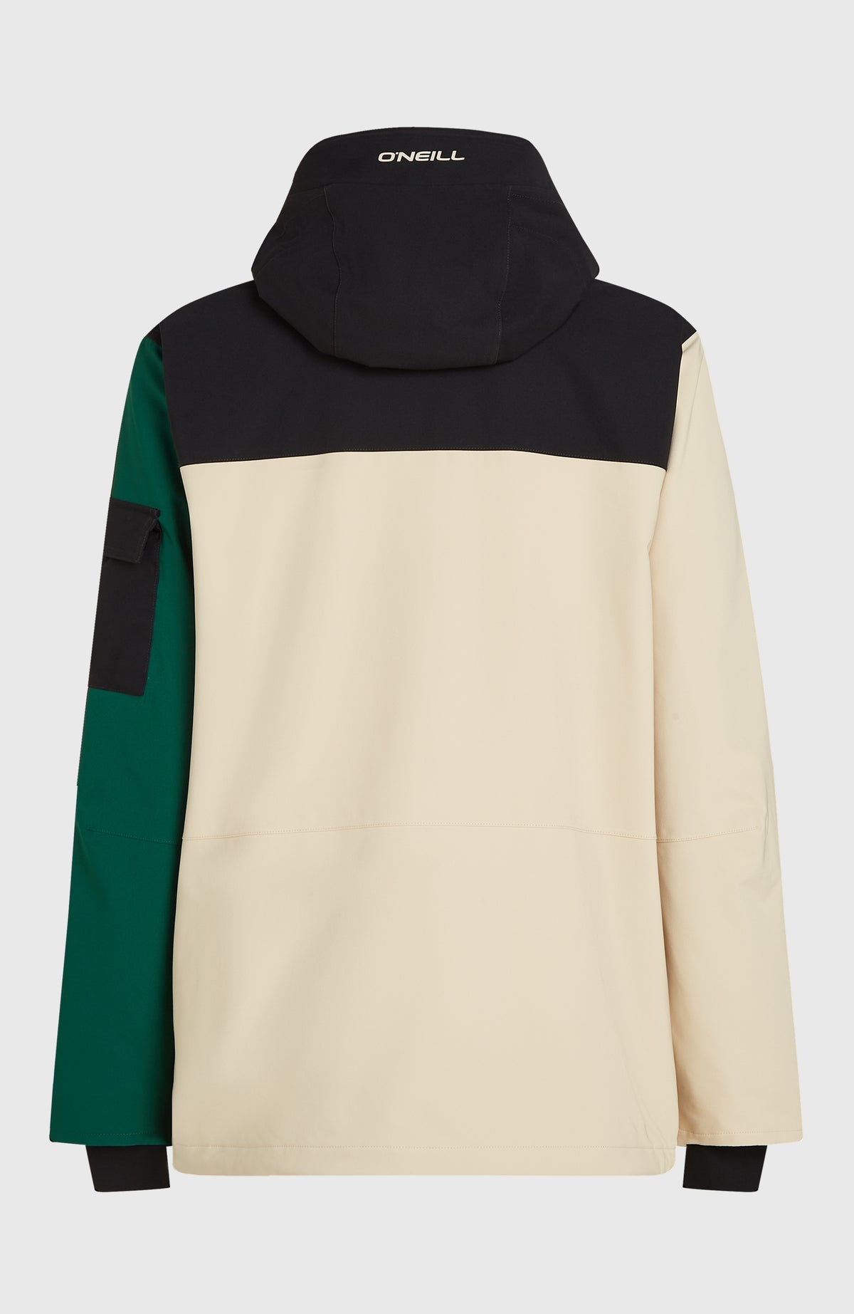 FWC'Peak Pro Skijacke für Herren, beige, freigestellt von hinten mit Kapuze und Logo-Schriftzug