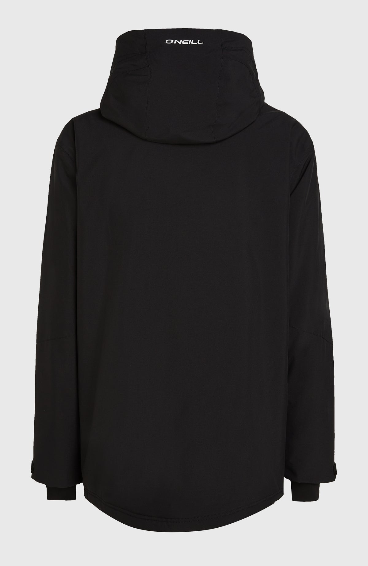 Schwarze FWC'Play Asymmetric Jacke für Herren, freigestellt von hinten mit Kapuze und Logo-Print