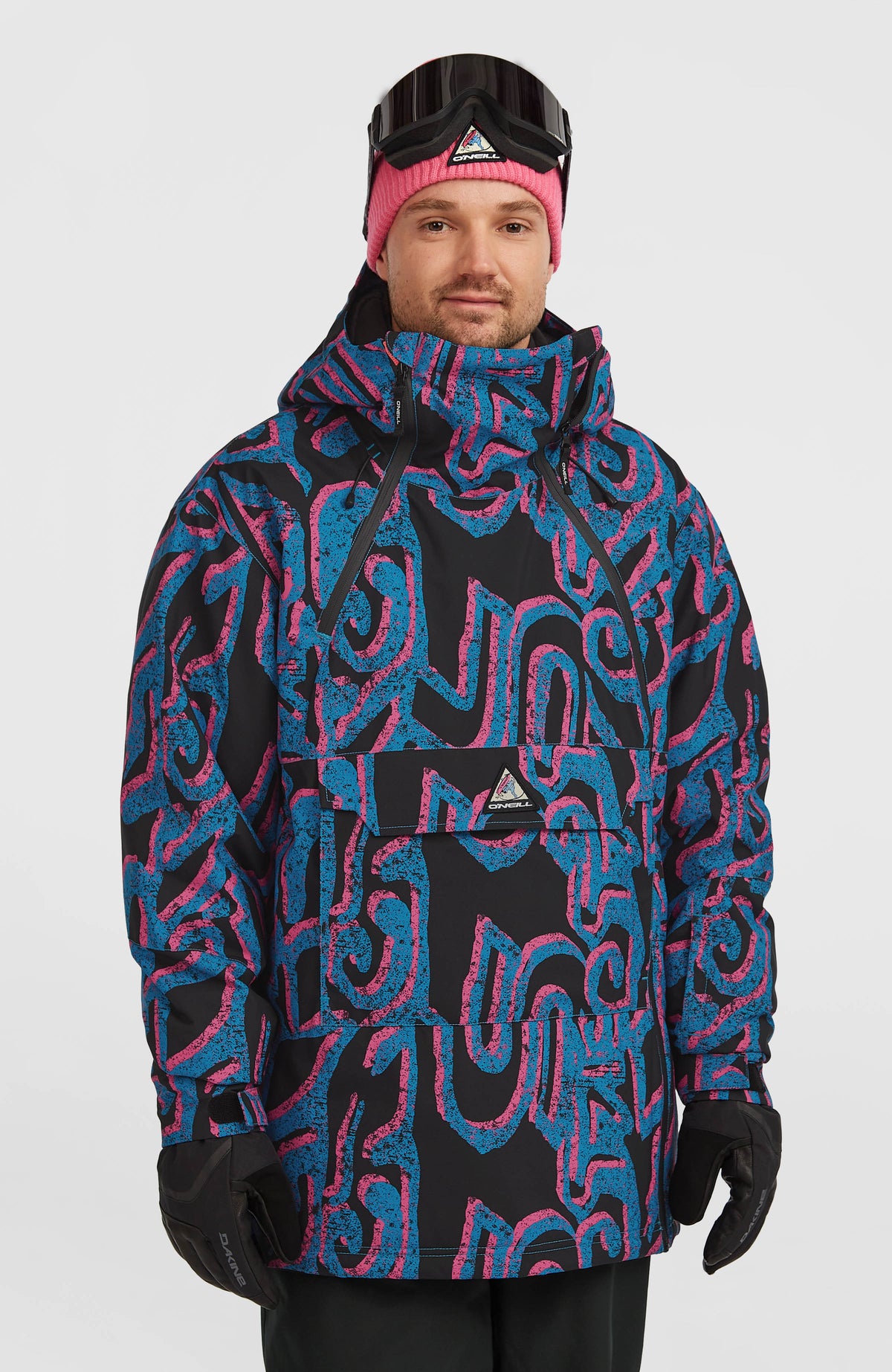 O'Neill FWC'Play Asymmetric Ski- und Snowboardjacke für Herren in Pink mit Grafikmuster, Vorderansicht