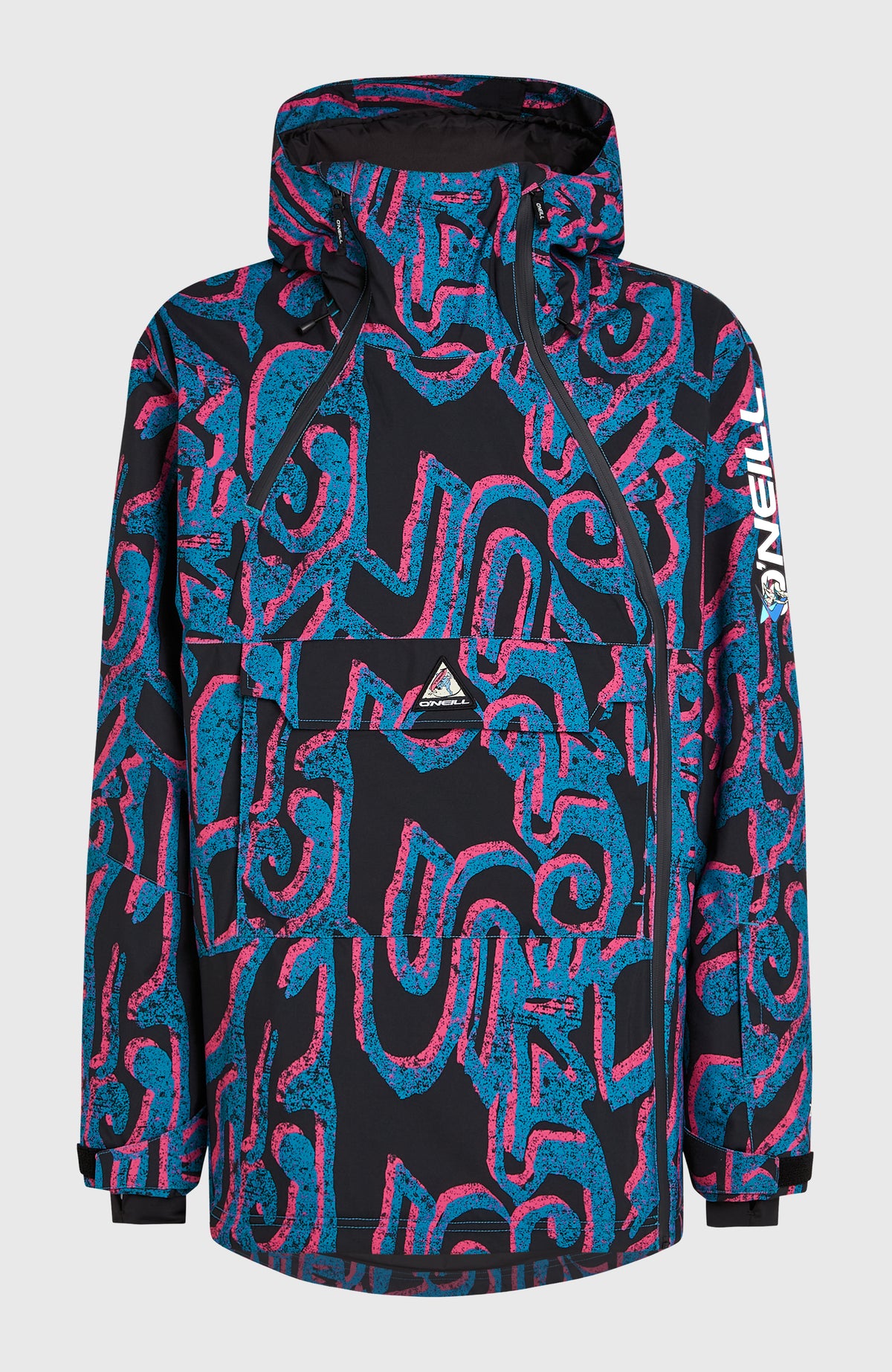 Pinke FWC'Play Asymmetric Ski- und Snowboardjacke für Herren mit Brusttasche, freigestellt von vorne